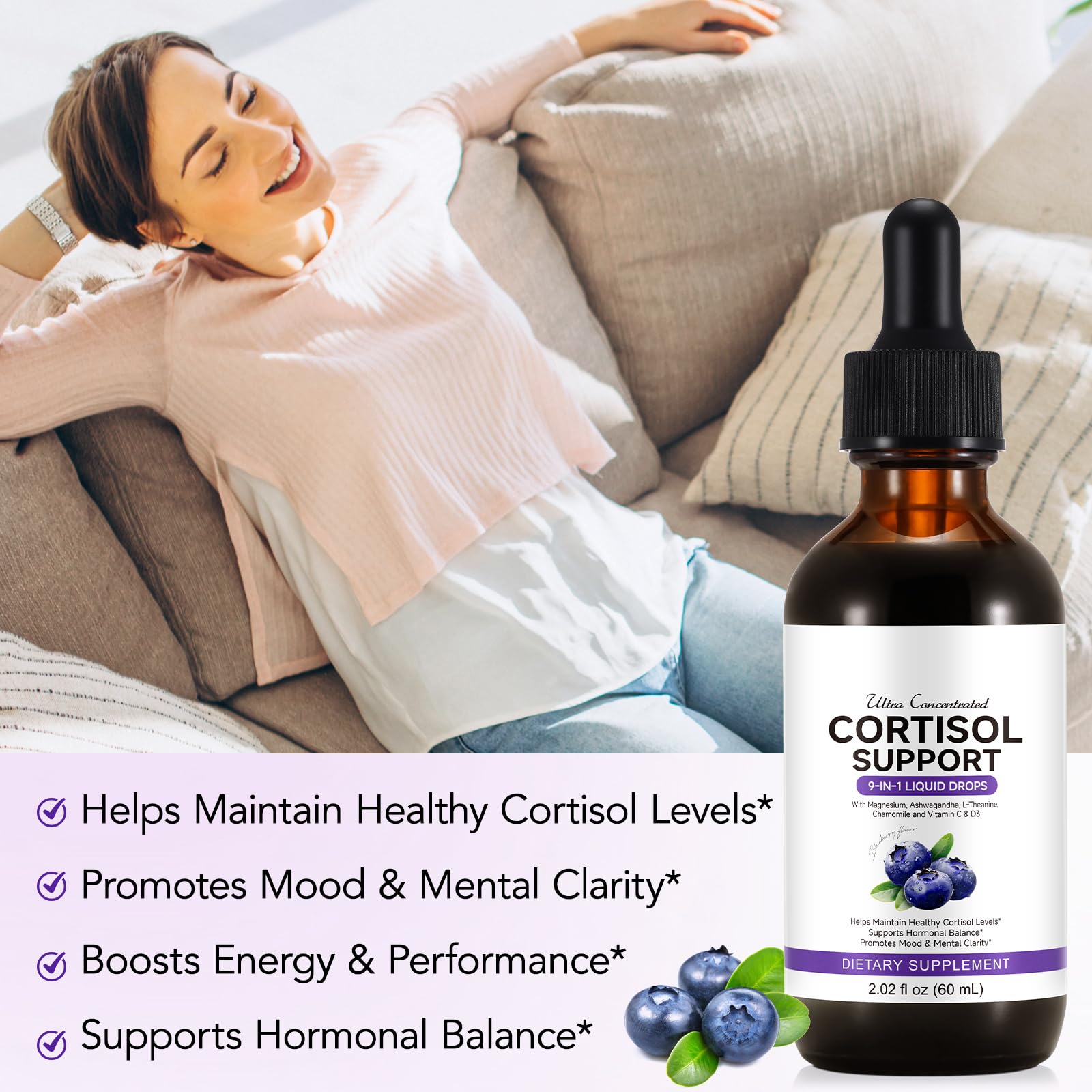 ZIXBMHYJ Cortisol Supplement for Women, Cortisol Support Liquid Drops with Ashwagandha, Magnesium & L-Theanine - Supports Stress Relief, Mood & Relaxation - 2.02 fl oz ZIXBMHYJAu supplements