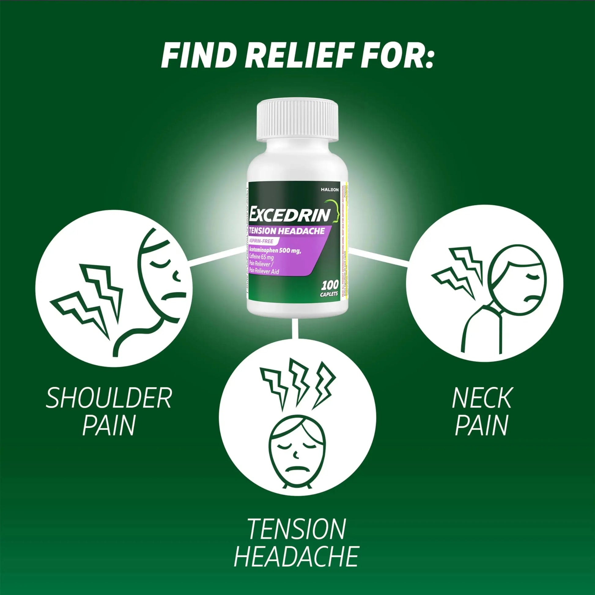 Excedrin Tension Headache Relief Caplets, Acetaminophen 500mg, Caffeine 65mg, Pain Reliever, Aspirin-Free, 100 Count ExcedrinAu supplements