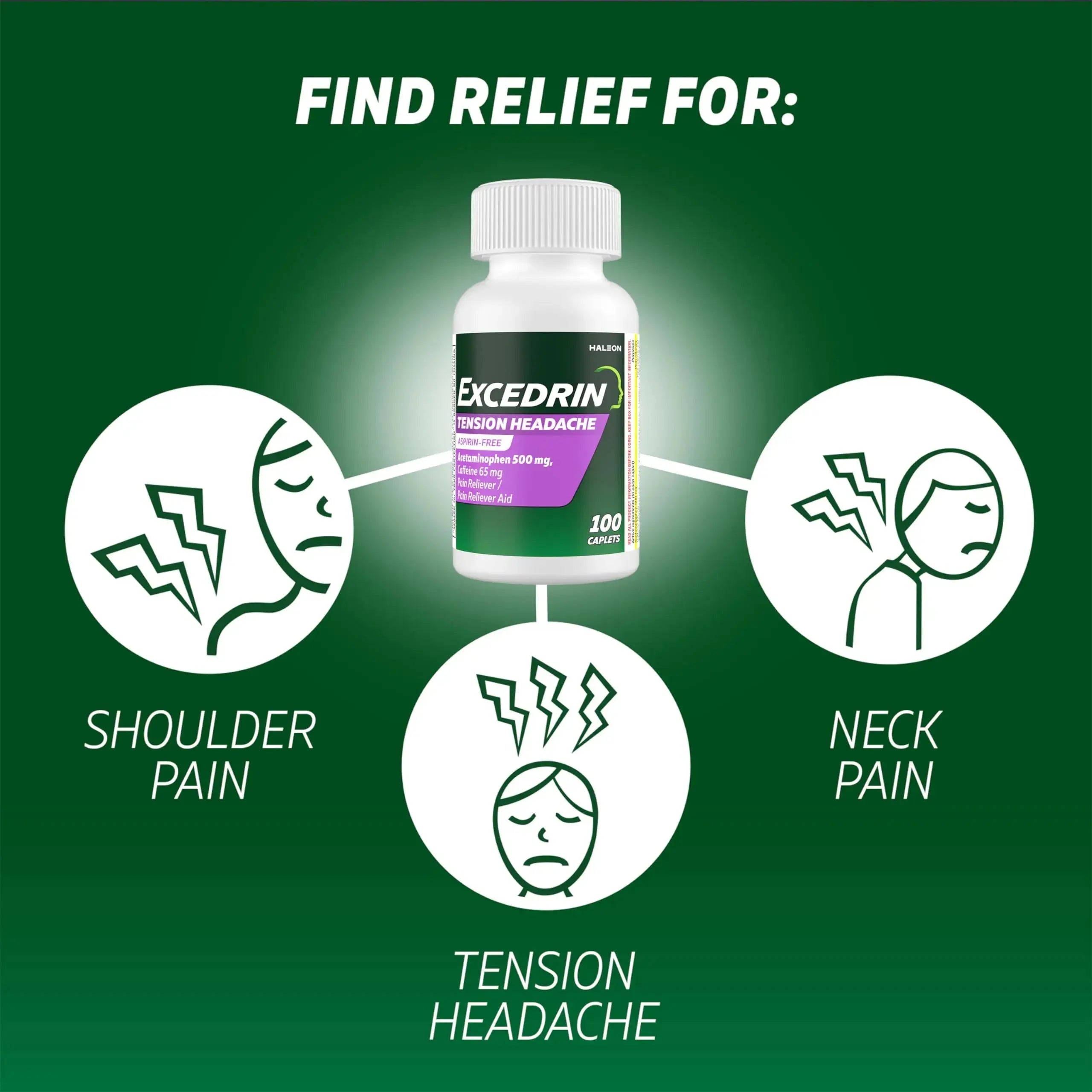 Excedrin Tension Headache Relief Caplets, Acetaminophen 500mg, Caffeine 65mg, Pain Reliever, Aspirin-Free, 100 Count ExcedrinAu supplements