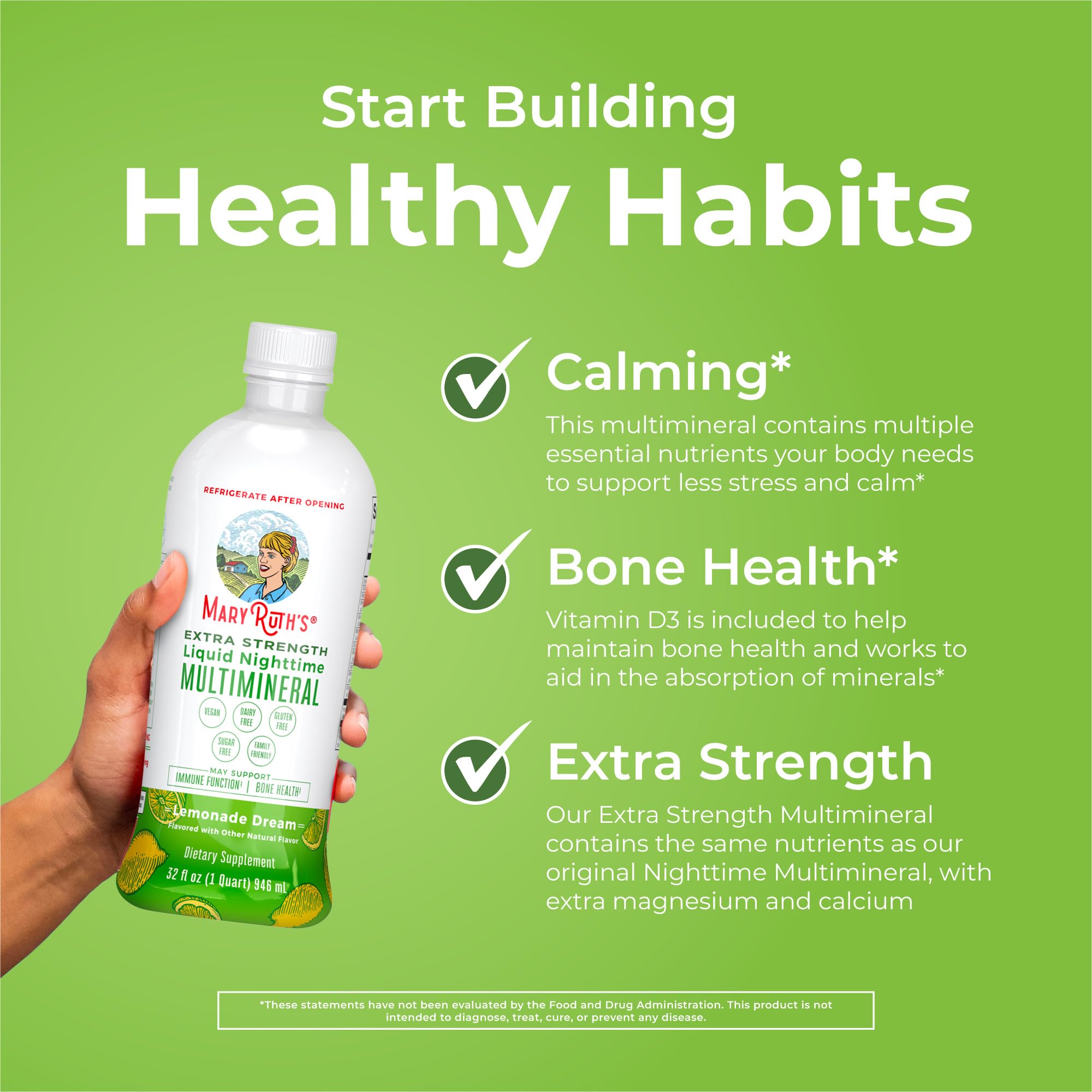 MaryRuth Organics Extra Strength Nighttime Liquid Multimineral | Sugar Free | Calm Magnesium Citrate | NO Melatonin | Calcium Magnesium Zinc | Muscle Relaxation | Lemonade Flavor | Vegan | 32 Serving MARYRUTH'SUS supplements