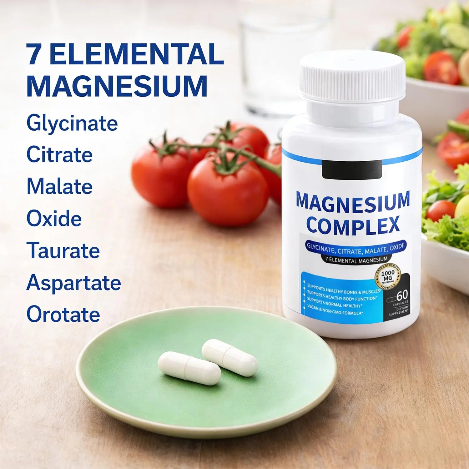 Magnesium Complex for Women & Men 1000mg — 7-in-1 Magnesium (Glycinate, Citrate & Malate) for Sleep Support, Stress Relief, Muscle Recovery — Vegan, 60 Capsules ElixAidnz supplements