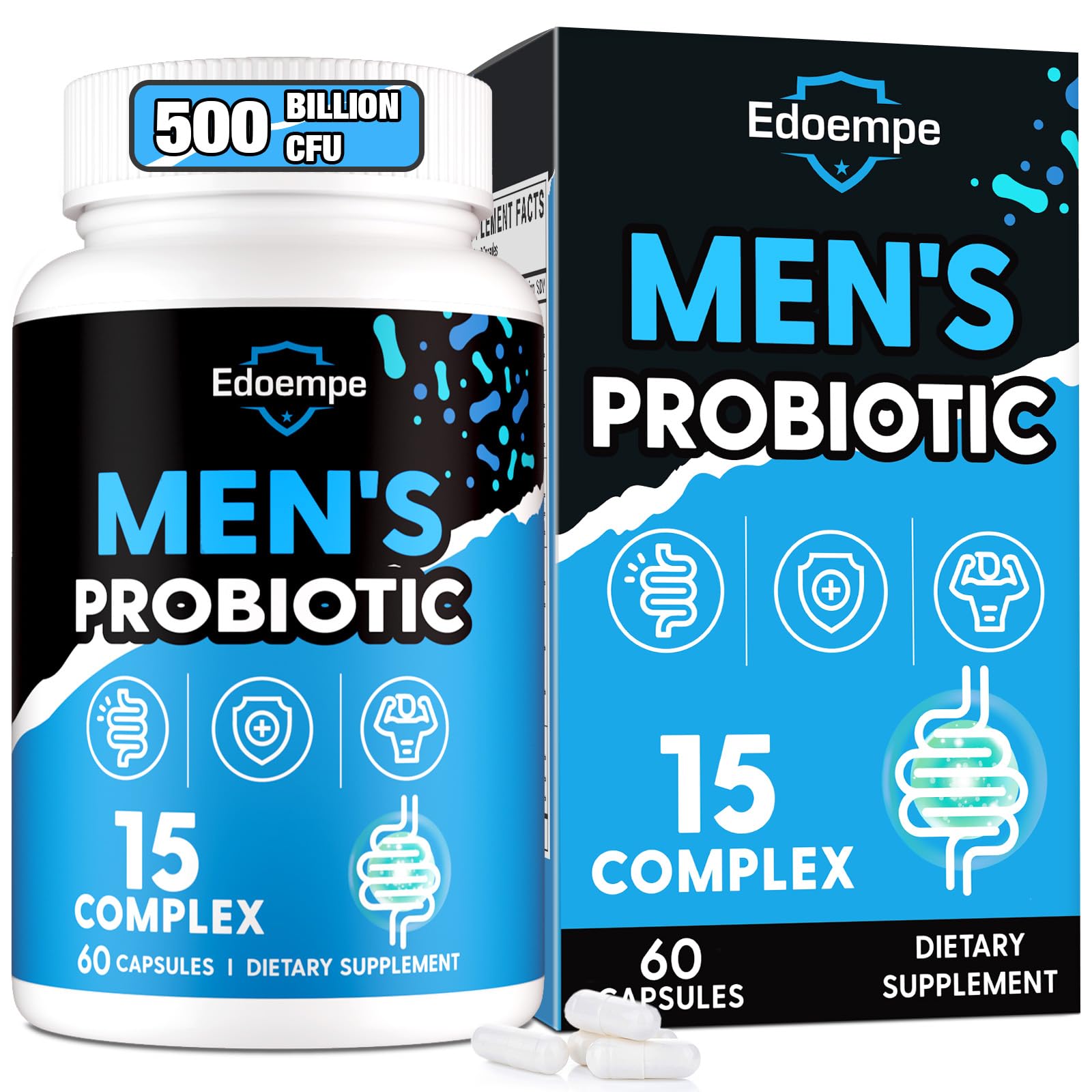 Probiotics for Men, 500 Billion CFUs 12 Strains, Mens Probiotics for Gut Health*, Digestive Health*, Energy, Prostate & Urinary Tract*, with Cranberry, Goji, Turmeric & Amla, Shelf Stable, 60 Caps EdoempeAu supplements