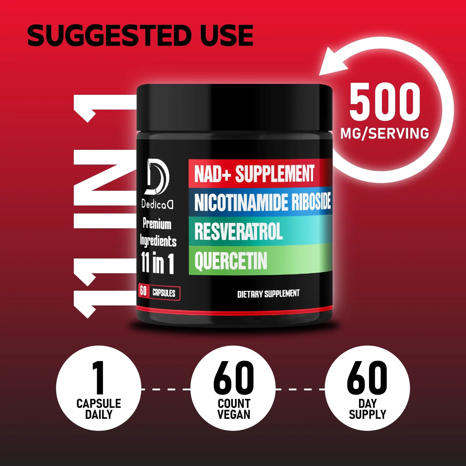 DEDICAD 11in1 NAD Supplement with Nicotinamide Riboside, Quercetin, Resveratrol and 8 More - 2 Month Supply DEDICADnz supplements