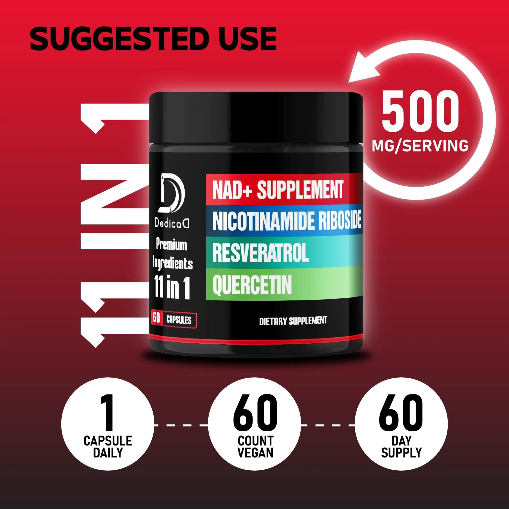DEDICAD 11in1 NAD Supplement with Nicotinamide Riboside, Quercetin, Resveratrol and 8 More - 2 Month Supply DEDICADnz supplements