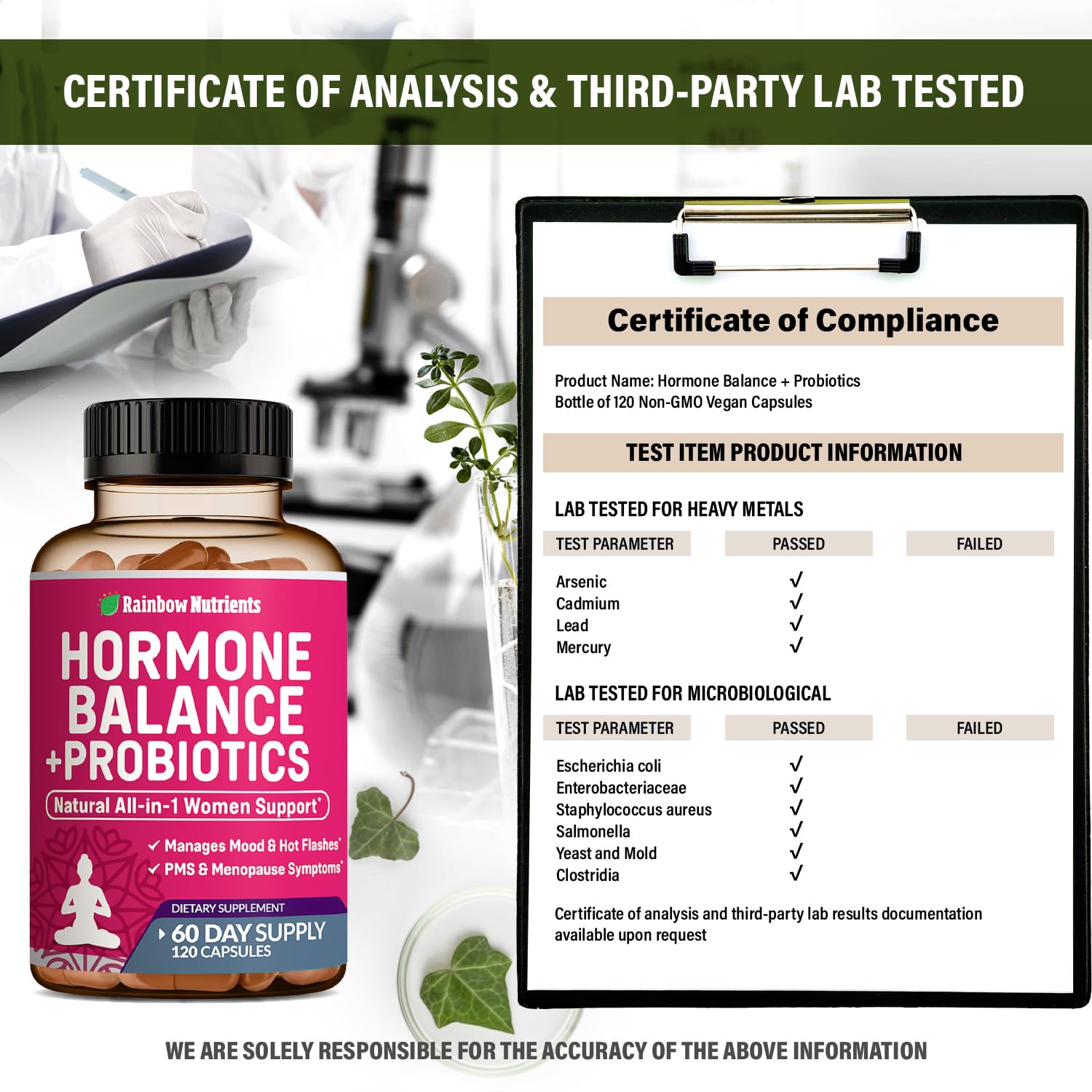 Hormone Balance + Probiotics for Women (3450mg) Natural Relief for Menopause Rainbow Nutrients, LLCAu supplements