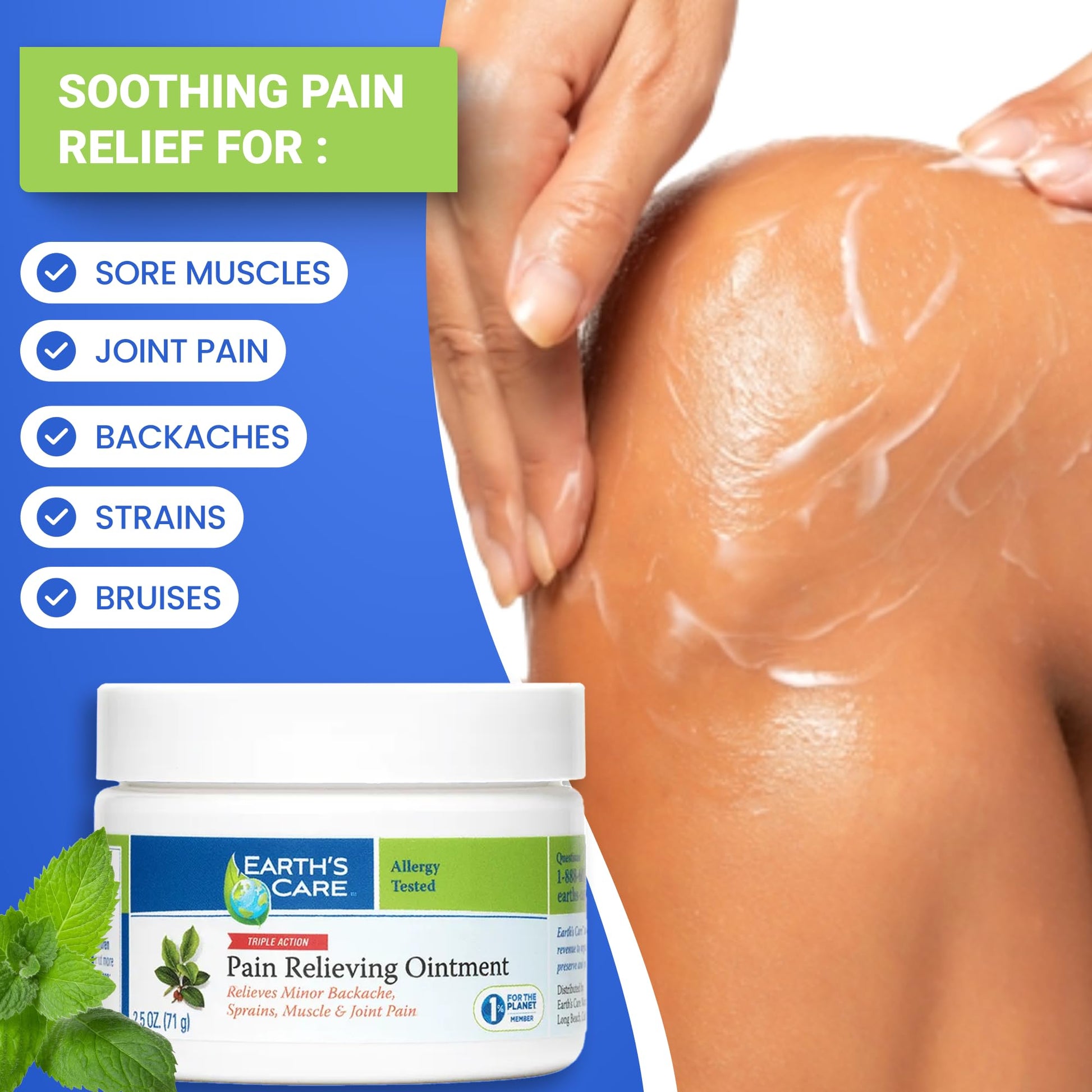 Earth's Care Pain Relieving Ointment - Triple Action Muscle and Joint Pain Relief Cream - Topical Analgesic 2.5 oz (3 Jars) Earth's CareAu supplements