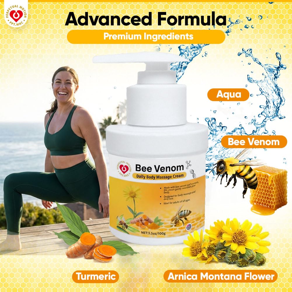 PPT.MHC Bee Venom Massage Cream with Pump - Soothing Muscle Rub with Turmeric, Arnica & MSM - Premium Bee Venom Lotion for Back, Legs & Feet - Everyday Non-Greasy 3.5oz Cream PPT.MHCAu supplements