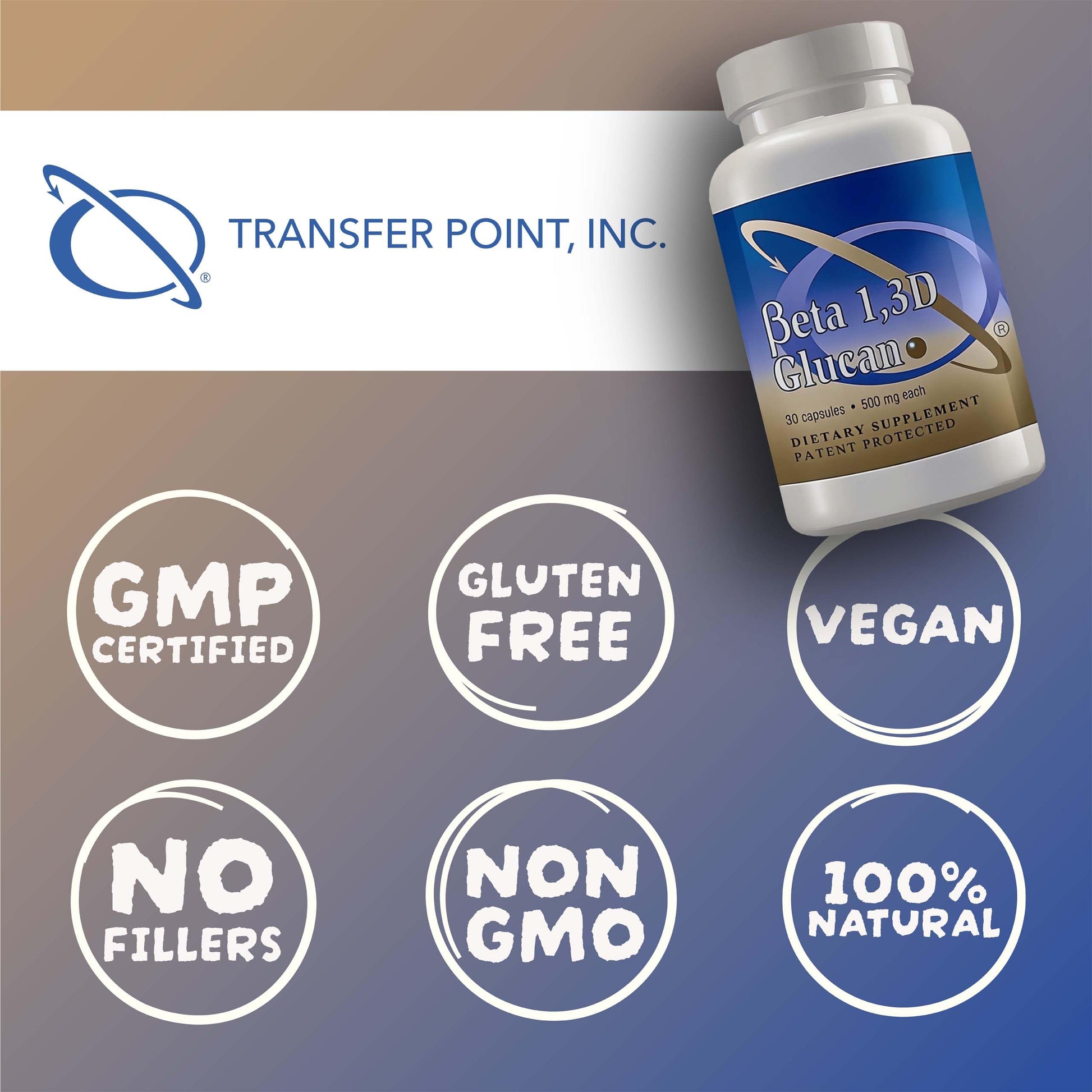 Transfer Point Immune Support Supplement Highly Purified Beta Glucan 500 mg per Capsule (b-glucan Fiber) (Pack of 1) Transfer PointAu supplements