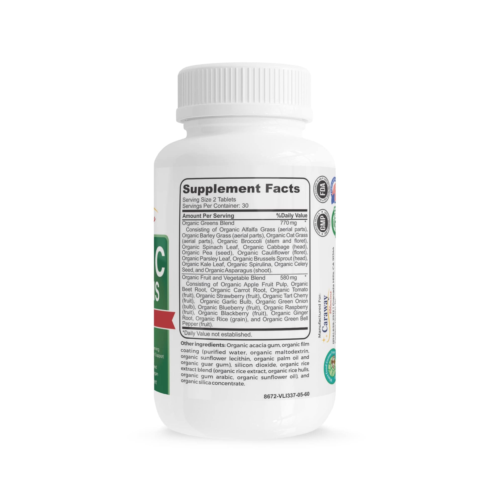 Organic Superfoods Vitamins Super Greens Complex by Caraway Vitamins 1,350 mg per Serving 28 Fruits Vegetables Greens 60 Count Tablets Non-GMO Natural for Men & Women Caraway VitaminsAu supplements