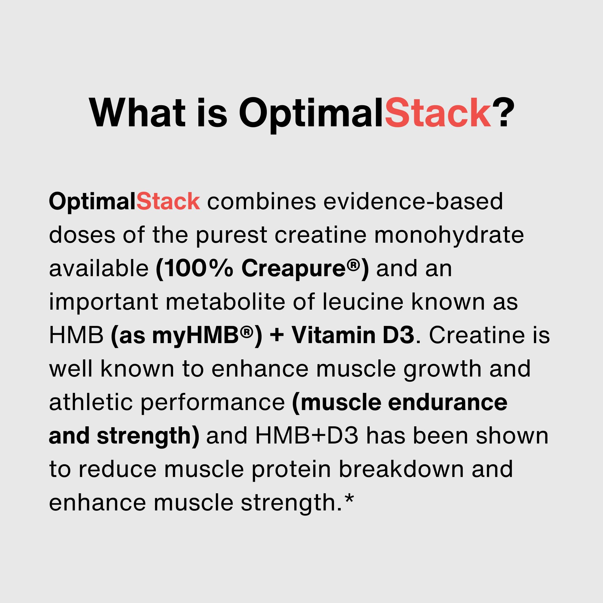 OptimalStack Creatine Monohydrate, HMB, & Vitamin D3 Stack | with Creapure Creatine, Clinical Dosage of myHMB, and Vitamin D3 | NSF for Sport Certified | Unflavored, 30 Servings OptimalAminoAu supplements