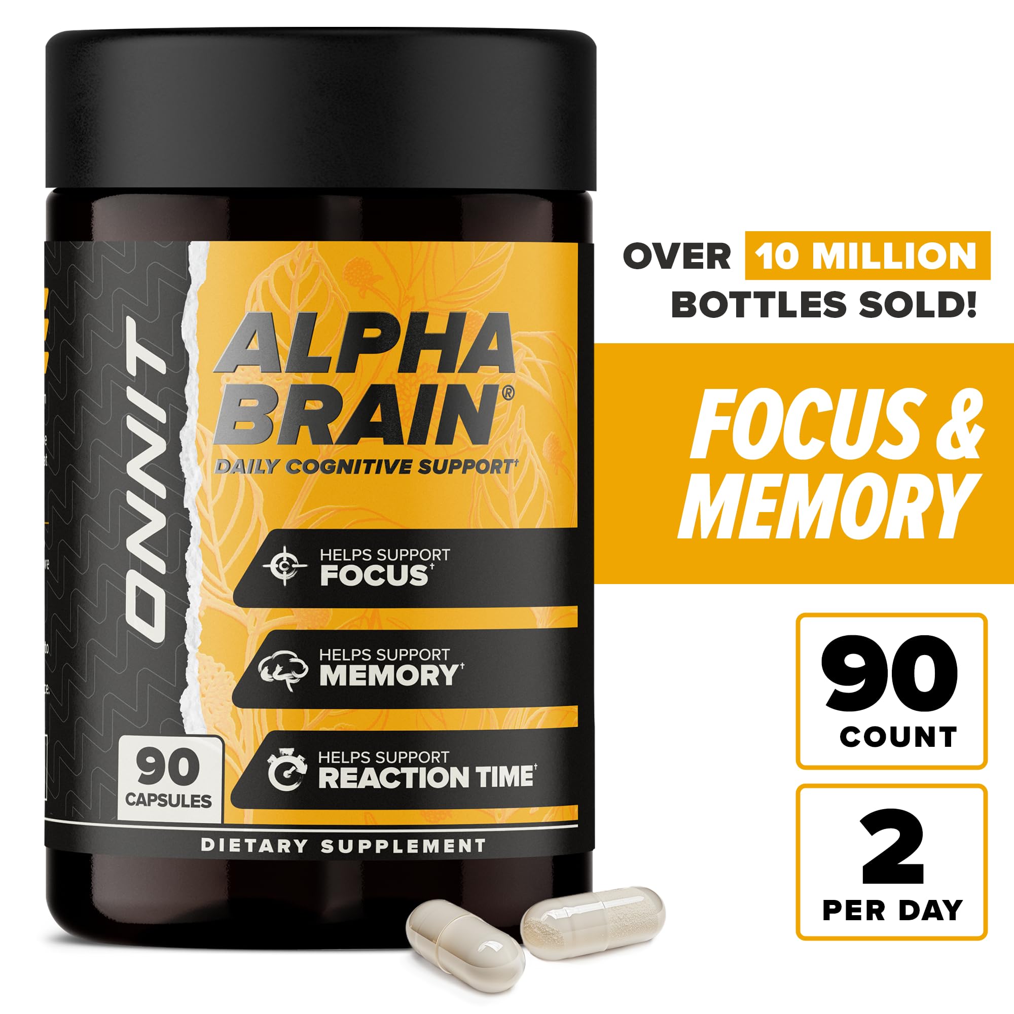 ONNIT Alpha Brain Nootropic Brain Supplement for Men and Women, IGEN Non-GMO Tested, Memory, Mental Clarity, Cognitive Support and Focus Capsules with L-Theanine and Vitamin B6 (90 Count) ONNITAu supplements