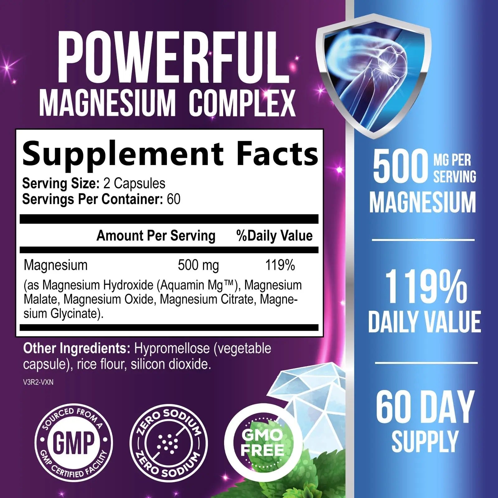 Magnesium Complex Capsules - 500mg per Serving Magnesium - High Absorption Chelated Mineral Supplement - with Oxide, Glycinate, Malate, Citrate for Muscle Bone and Heart Health Support - 120 Capsules Health Nutrition Naturalsnz supplements