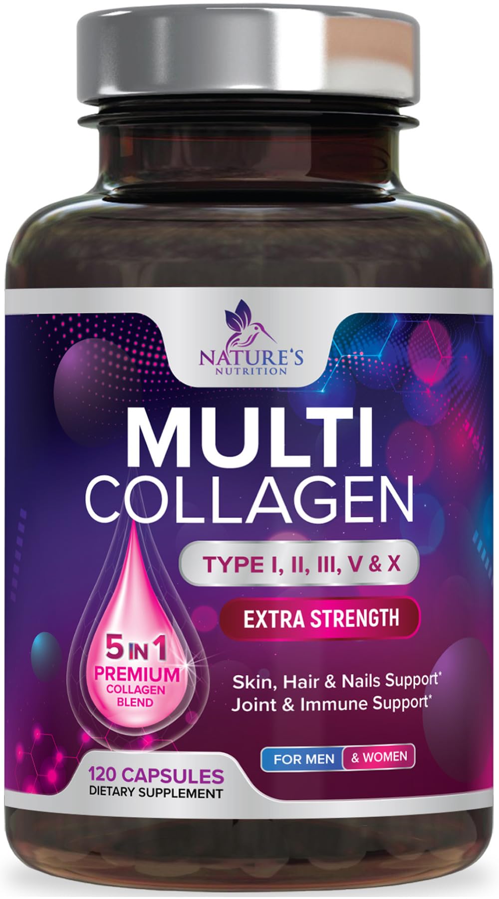 Multi Collagen Pills 2400 mg - Advanced Types I, II, III, V, X - Hydrolyzed Multi Collagen Peptides Pills, Collagen Supplements for Women & Men - Hair, Skin, & Nail Support Supplement - 120 Capsules Nature's NutritionAu supplements
