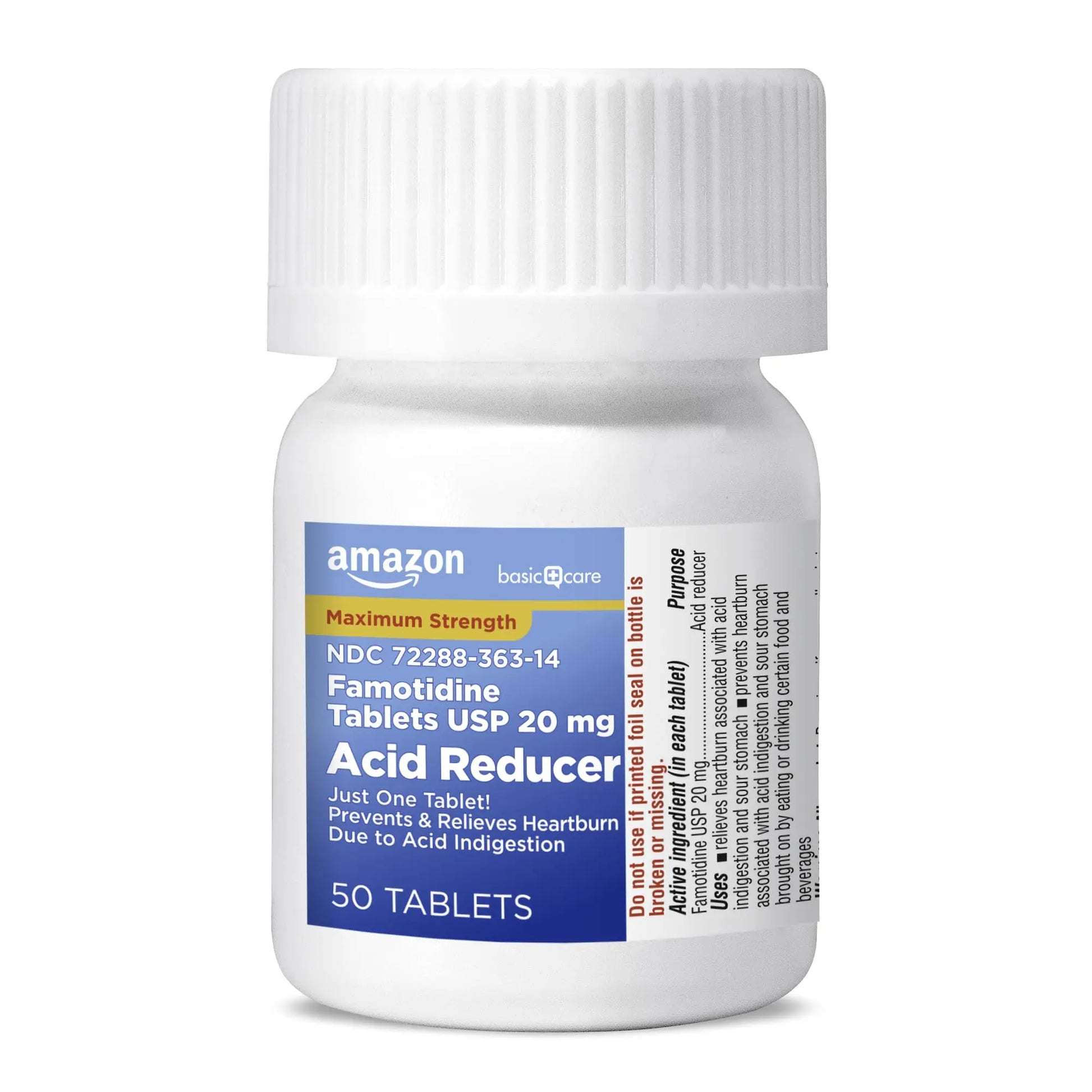Amazon Basic Care Maximum Strength Famotidine Tablets 20 mg, Acid Reducer for Heartburn Relief, Prevents & Relieves Acid Indigestion, Heartburn Medicine, 50 Count Amazon Basic Carenz supplements