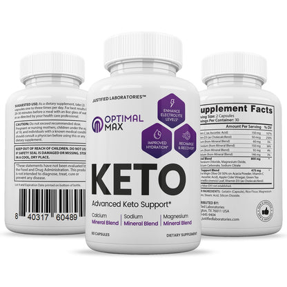 (2 Pack) Optimal Max Keto Pills 1275MG New & Improved Formula Contains Apple Cider Justified LaboratoriesUS supplements
