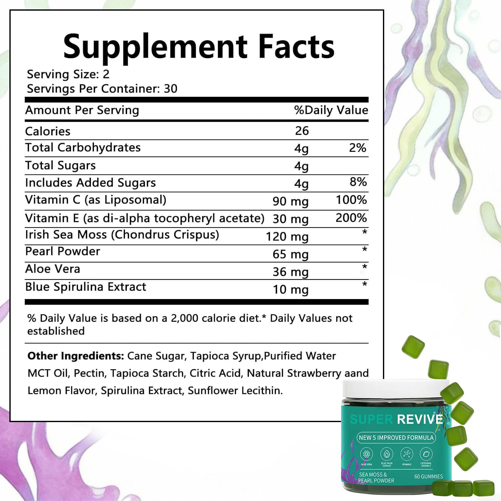 caicieter Super Revive Gummies for Hair Loss - Sea Moss Gummies with Vitamin C, E, Aloe Vera & Pearl Powder Glow, Promotes Thicker, Fuller & Stronger Hair - 60 Count caicieterAu supplements