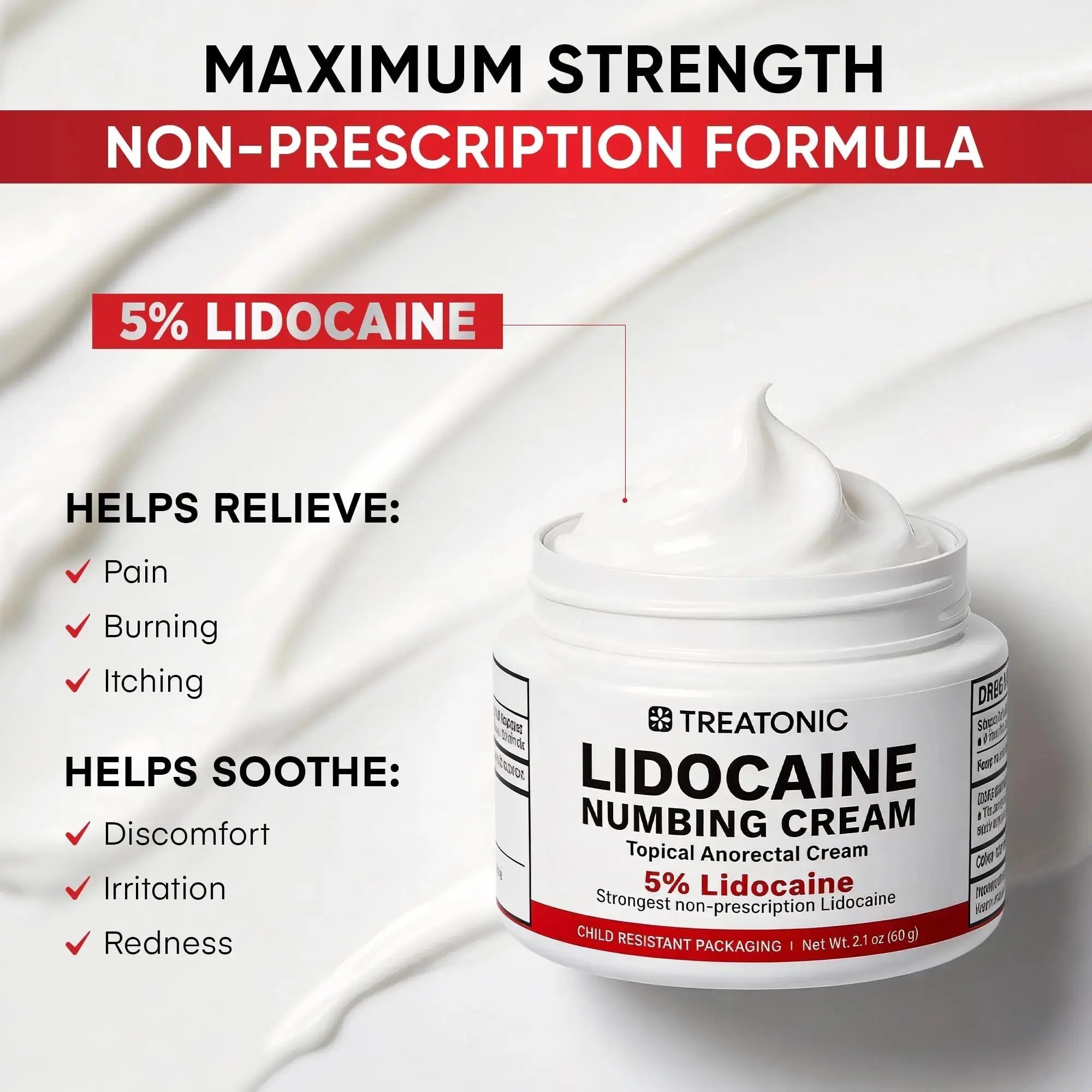 5% Lidocaine Topical Numbing Cream: Maximum Strength Topical Anesthetic Numb Cream for Pain Relief, Itching, Burning, Soreness, Hemorrhoid - Fast Acting & Long Lasting Numbing Formulation - 2.1 oz TreatonicAu supplements