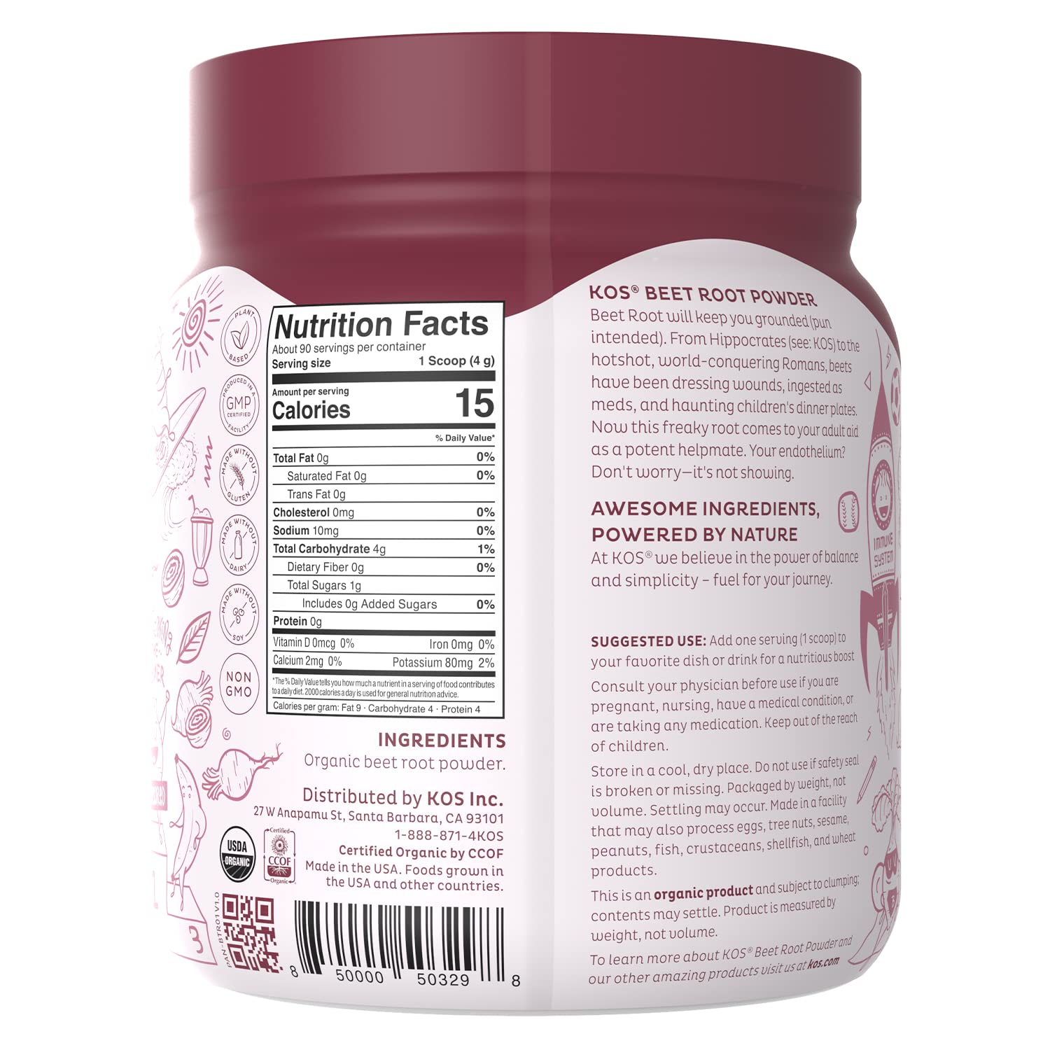 KOS Organic Beet Root Powder - USDA Certified, Nitric Oxide Booster, Non-GMO, Gluten KOSAu supplements