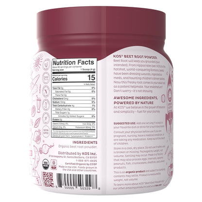 KOS Organic Beet Root Powder - USDA Certified, Nitric Oxide Booster, Non-GMO, Gluten KOSUS supplements