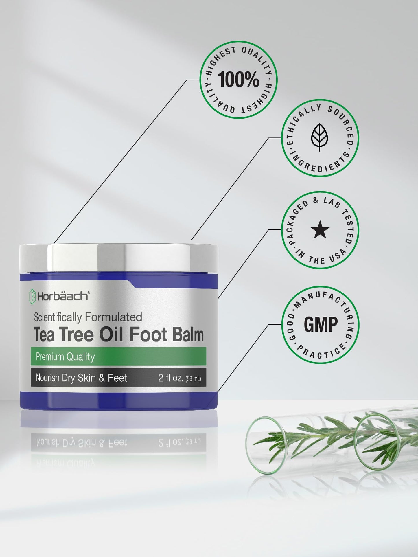 Tea Tree Oil Foot Balm | 2 oz | Moisturizes and Nourishes Dry Skin & Feet | Scientifically HorbäachUS supplements