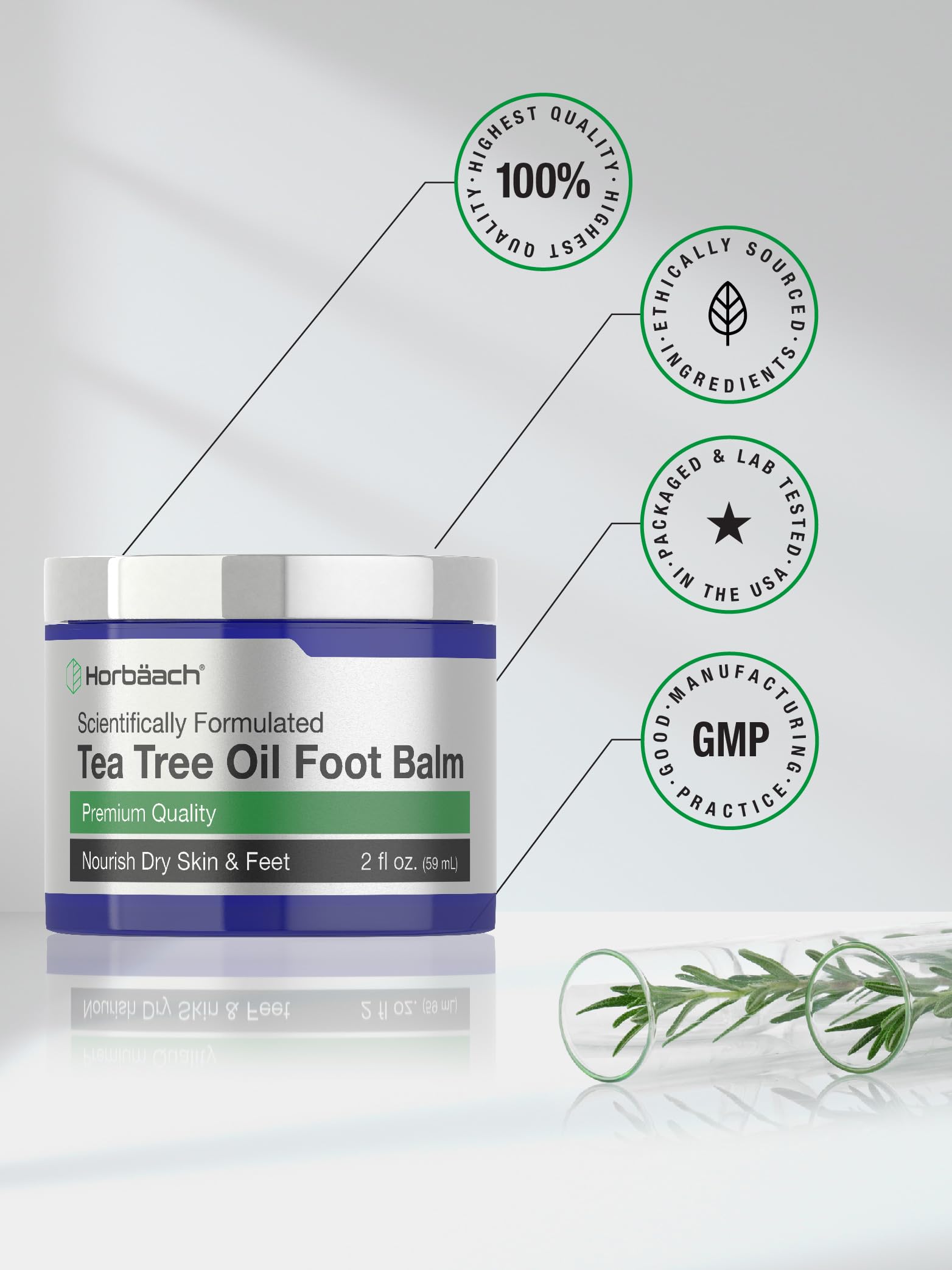 Tea Tree Oil Foot Balm | 2 oz | Moisturizes and Nourishes Dry Skin & Feet | Scientifically HorbäachUS supplements