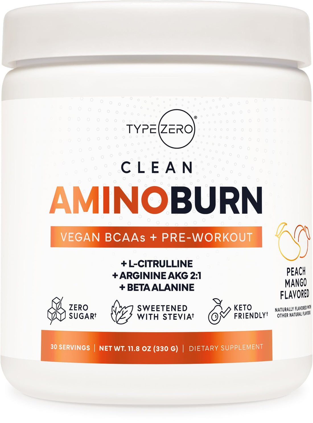 Type Zero AminoBurn - Natural Pre Workout + BCAA (Peach Mango | 30serv) Sugar Free BCAAs Amino Acids Supplement Keto and Amino Preworkout and Post Workout Drink Type ZeroUS supplements
