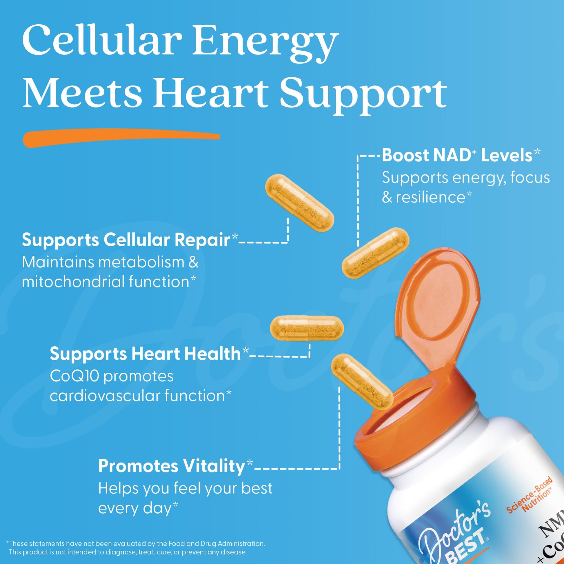 Doctor's Best NMN + CoQ10 Supplement for Women & Men - Supports NAD+ Production & Cellular Energy, Beta Nicotinamide Mononucleotide 150 mg & Coenzyme Q10 50 mg per Capsule, Vegan, Non GMO- 60 Veg Caps Doctor's BESTAu supplements