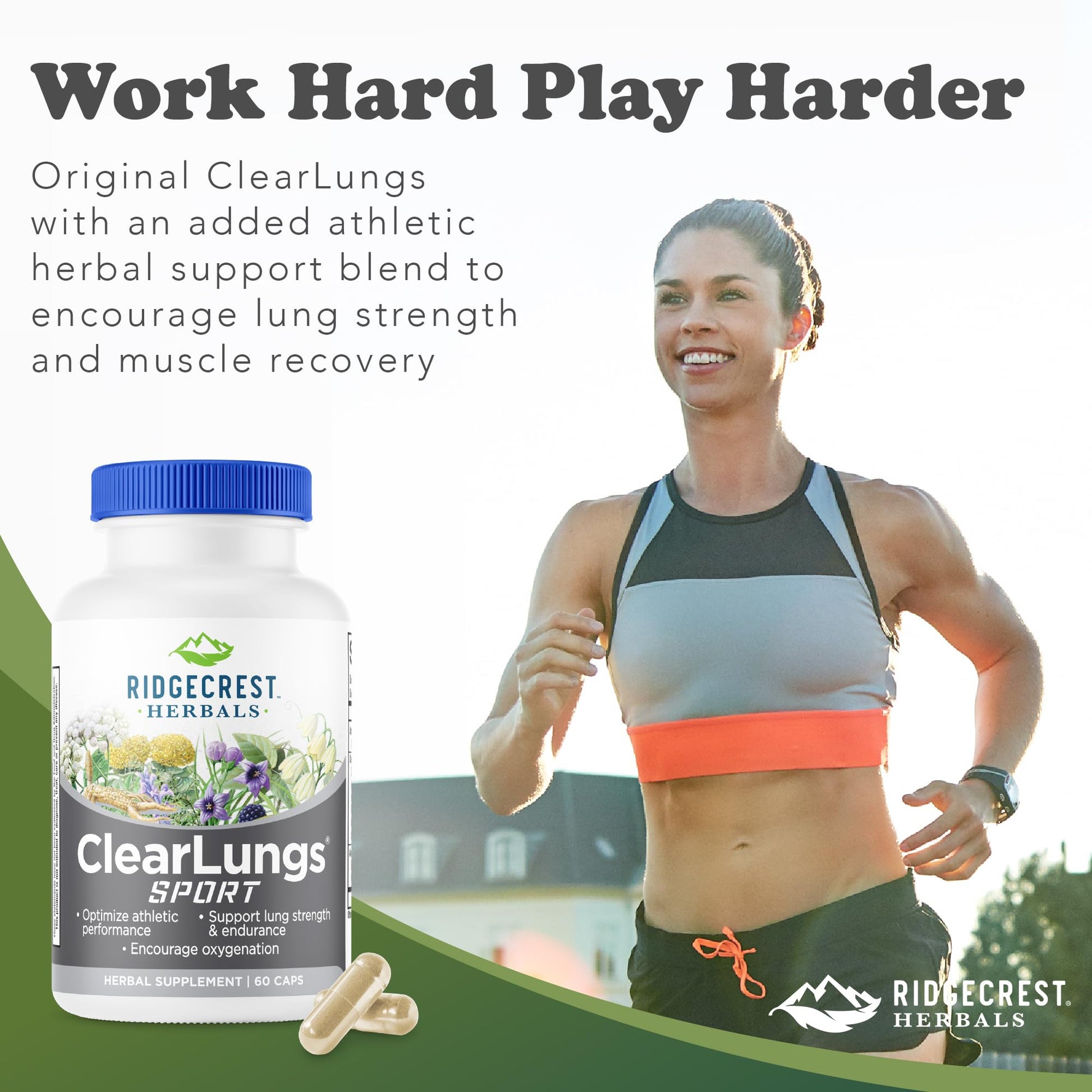 Ridgecrest Herbals ClearLungs Sport, Oxygen Intake and Lung Support Formula with Cordyceps, Rhodiola, Eleuthero (60 Vegan Caps, 30 Serv) RidgeCrest HerbalsAu supplements