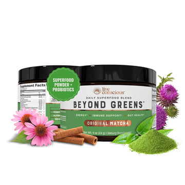 Live Conscious Beyond Greens Superfood Powder - Delicious Debloating Super Greens Powder - Matcha Greens Blend w/Chlorella, Echinacea, Probiotics for Immune Support & Energy Live ConsciousAu supplements