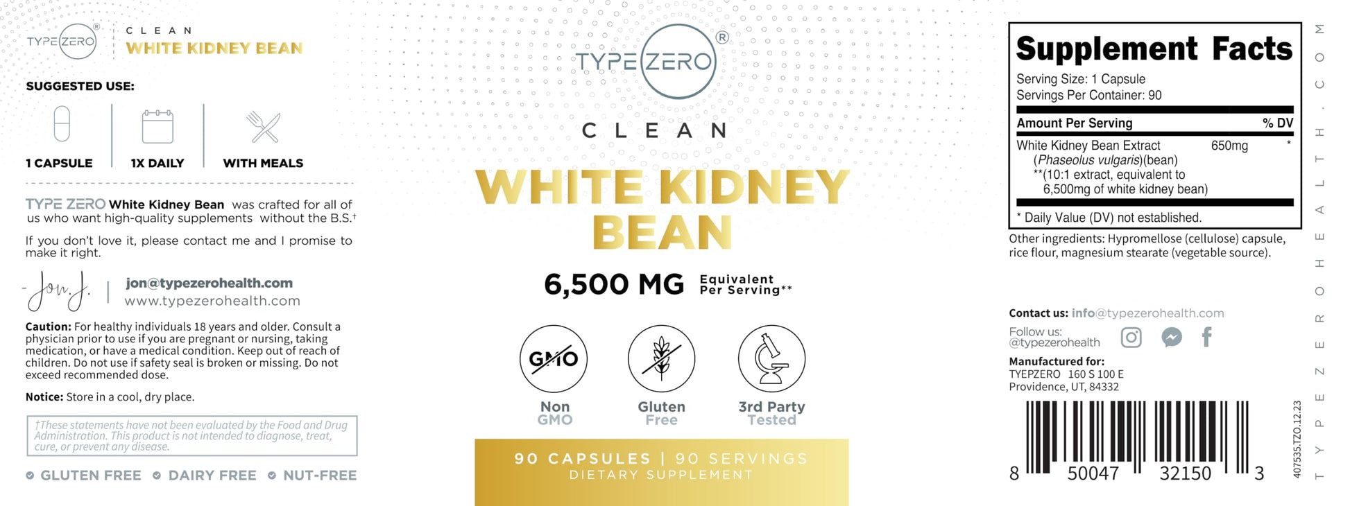 Type Zero Clean White Kidney Bean Capsules (6,500 MG Equivalent Per Serving, 90 Count) - Non-GMO, Gluten Free Type ZeroUS supplements