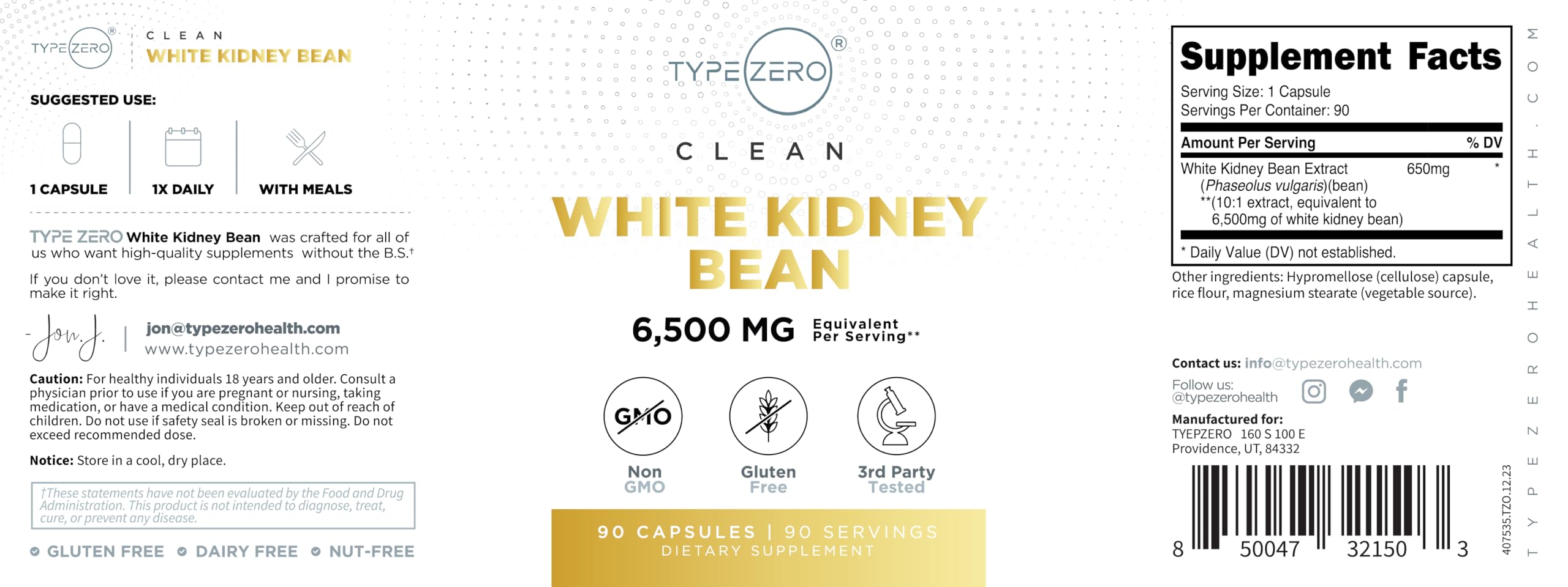 Type Zero Clean White Kidney Bean Capsules (6,500 MG Equivalent Per Serving, 90 Count) - Non-GMO, Gluten Free Type ZeroUS supplements