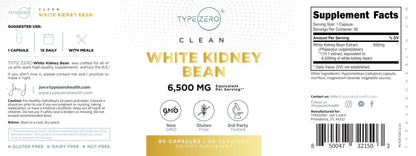 Type Zero Clean White Kidney Bean Capsules (6,500 MG Equivalent Per Serving, 90 Count) - Non-GMO, Gluten Free Type ZeroUS supplements