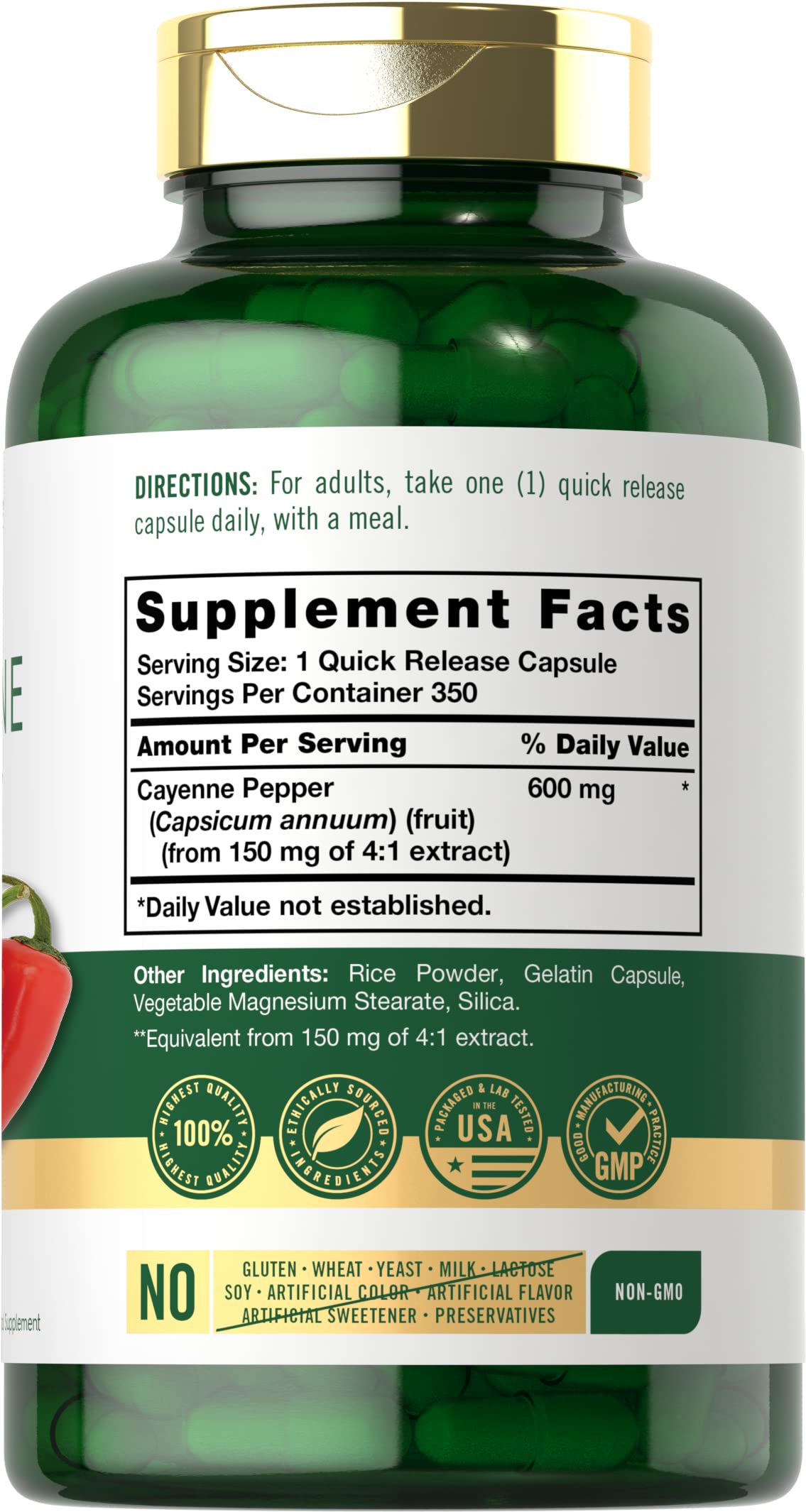 Carlyle Cayenne Pepper Capsules 600mg | 350 Pills | Non-GMO, Gluten Free Supplement CarlyleUS supplements