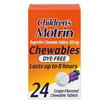Motrin Children's Dye-Free Chewable Tablets with Ibuprofen, Kids' Fever Reducer & Pain Reliever for Sore Throat, Fever, Toothache & Pain Relief, Grape Flavor, 24 Ct MotrinAu supplements