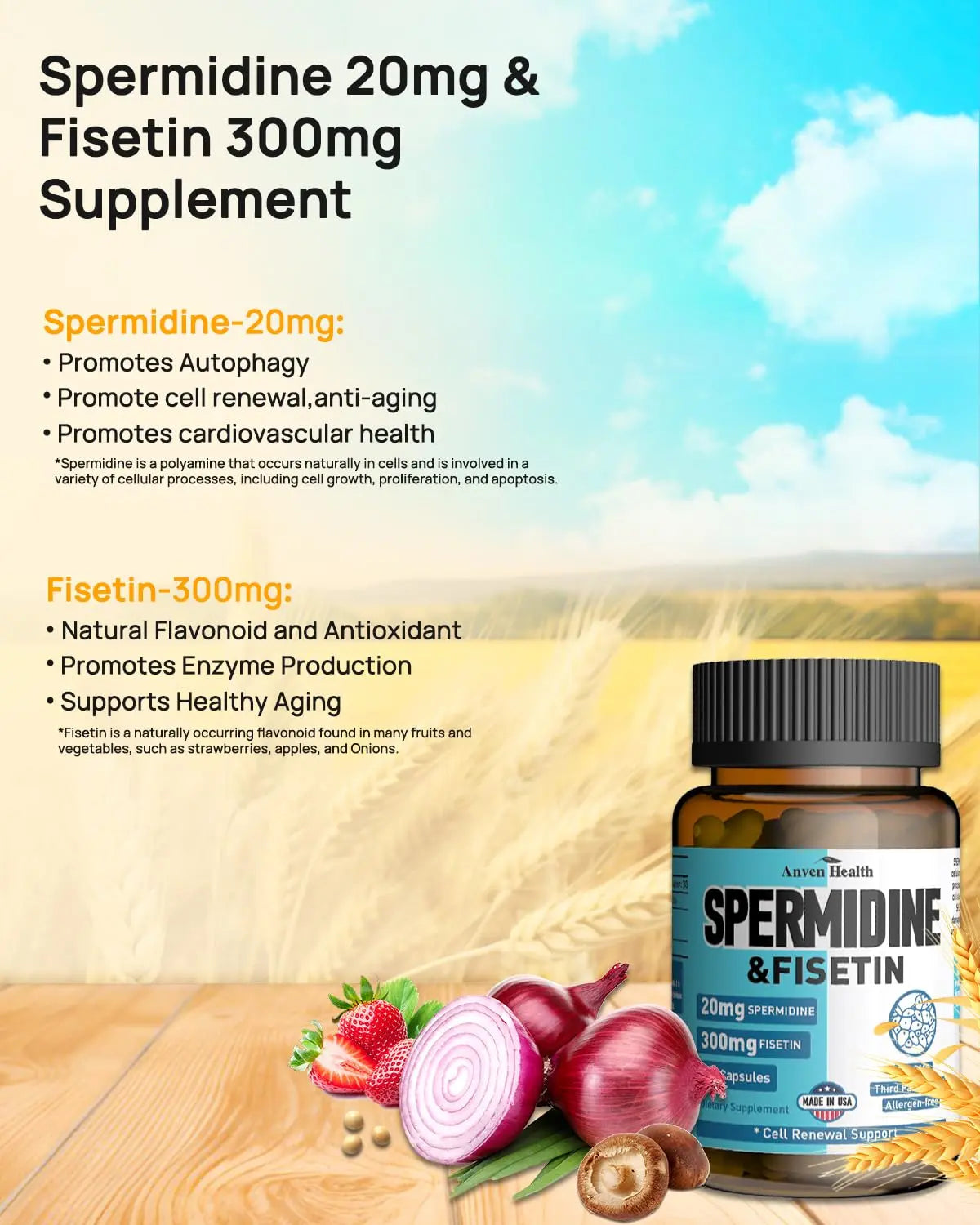 Spermidine 20mg + Fisetin 300mg + Akkermansia for Women丨Cellular Renewal, Metabolic & Gut Health Anven Healthnz supplements