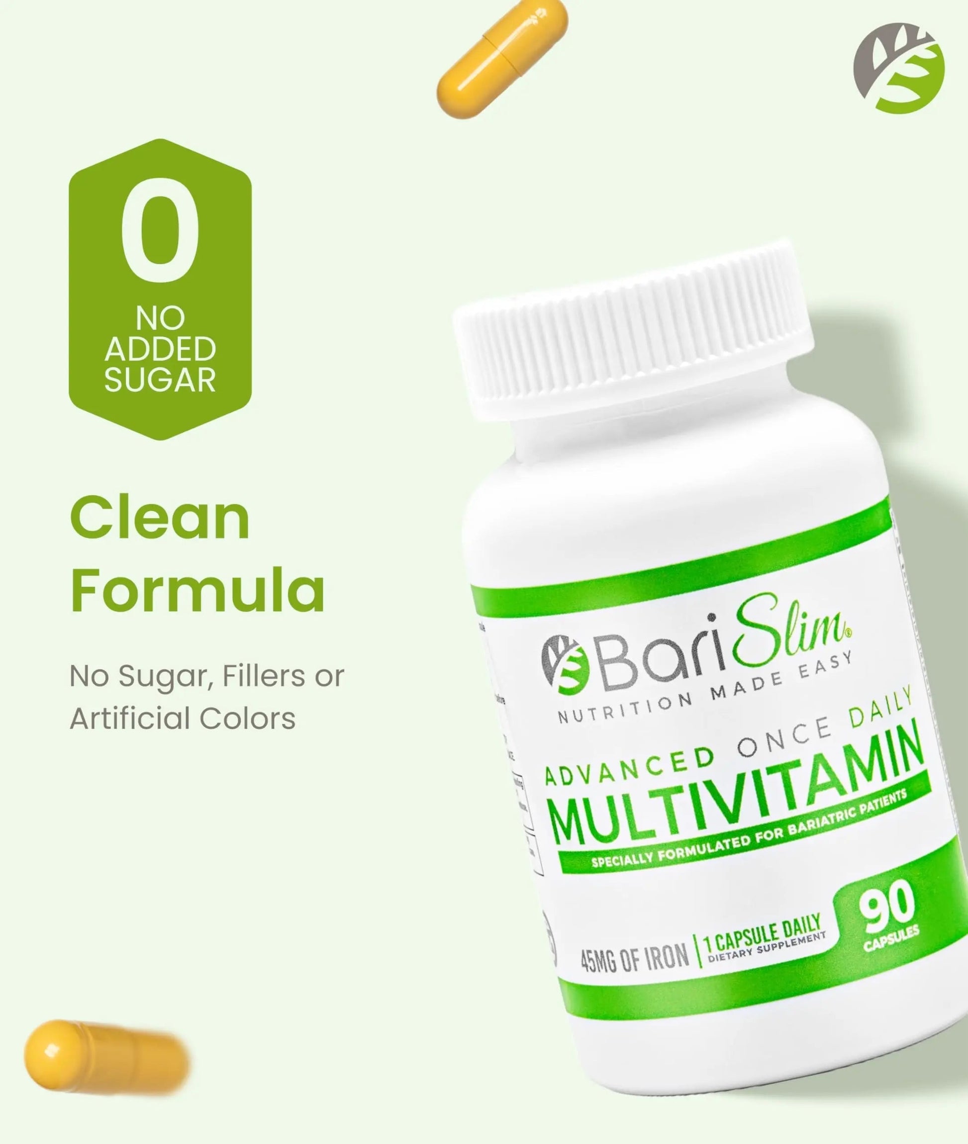 BariSlim Advanced Once Daily Bariatric Multivitamin Capsule - 45 mg of Iron - Bariatric Vitamin for Post Bariatric Surgery Including BariSlimAu supplements