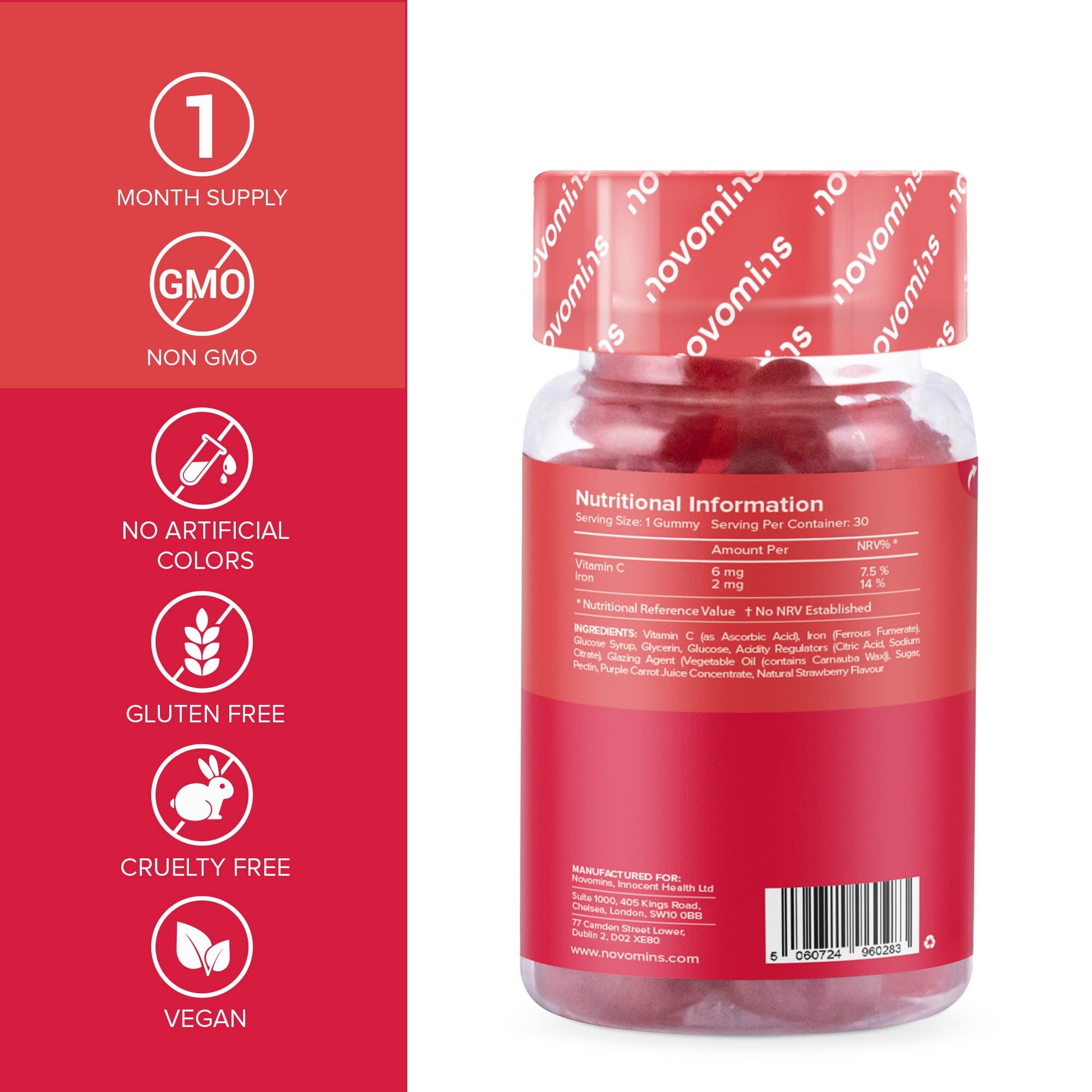 Kids Iron Gummies – Iron Supplement for Kids – Energy & Immune System – Vegan novominsUS supplements