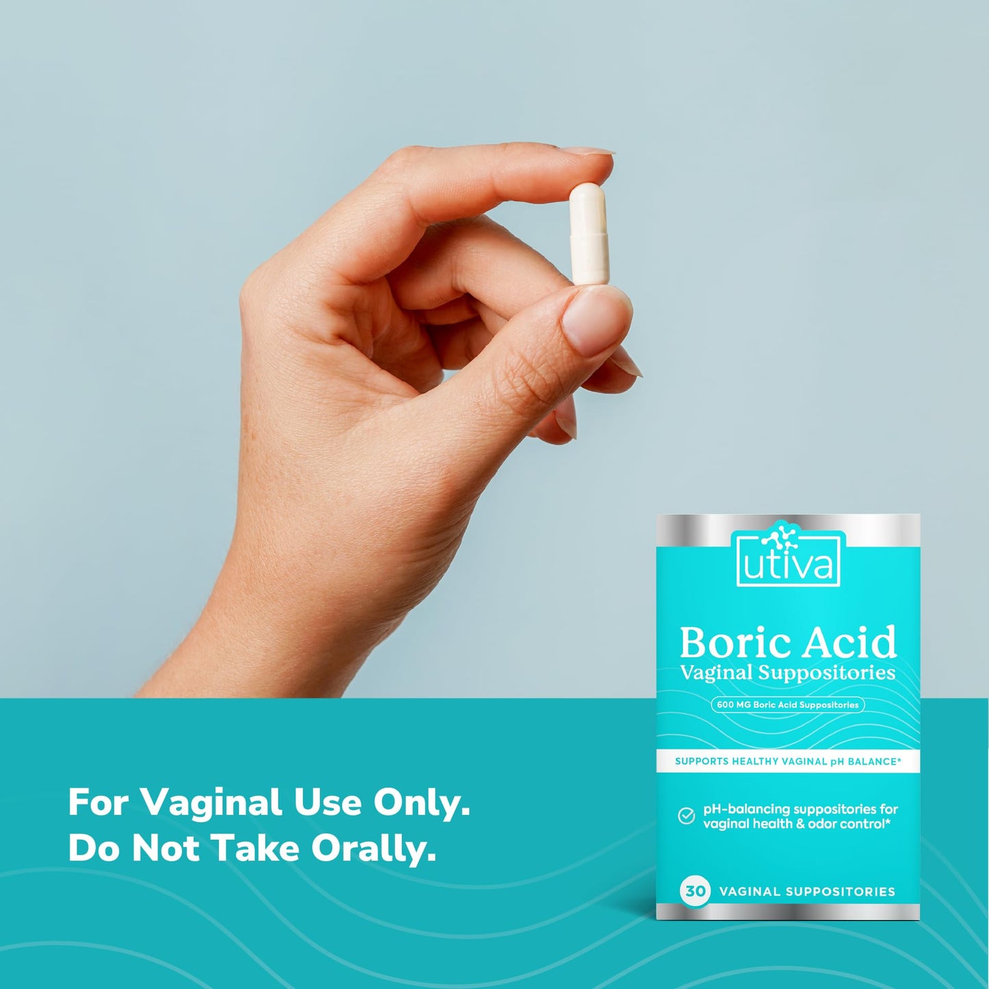 10% Bundle Utiva Boric Acid - 600mg 30-Boric Acid Vaginal Suppositories to Lower pH and Support Vaginal Health + Utiva Suppository Applicators – Hygienic Individually Wrapped 15 Vaginal Applicators Szio+US supplements