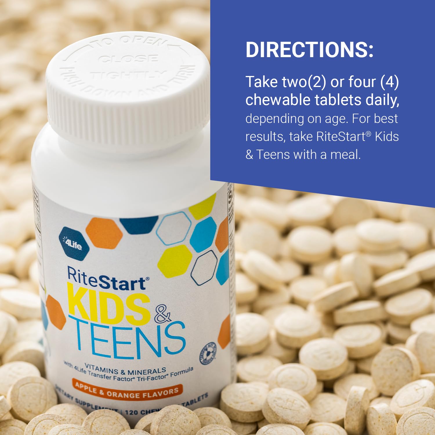 4Life RiteStart Kids and Teens- Apple, Orange Flavors, 22 Essential Vitamins, Minerals, Immune System and Brain Support Ages 2+ - 120 Chewable Tablets 4LifeAu supplements