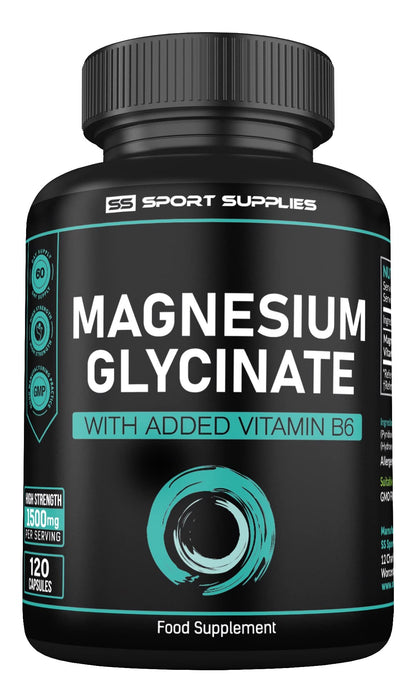 Magnesium Glycinate Supplements & Vitamin B6 - 120 High Strength Capsules SS Sport SuppliesUS supplements