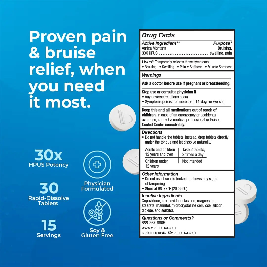 Arnica Montana 30X HPUS, Clinical Grade, Quick Dissolve Tablets, Five-Day Recovery Pack for Pain and Bruise Relief After Surgery or Injury, Natural Healing, Gentle on The Stomach - 30 Count VitaMedicaAu supplements