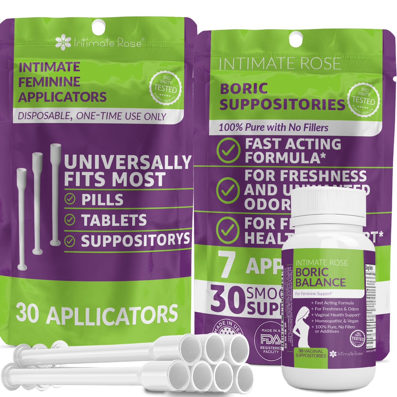 Intimate Rose Save 10% on Boric Acid Vaginal Suppositories - 30 Count (600mg) + 30 Applicators Intimate RoseAu supplements
