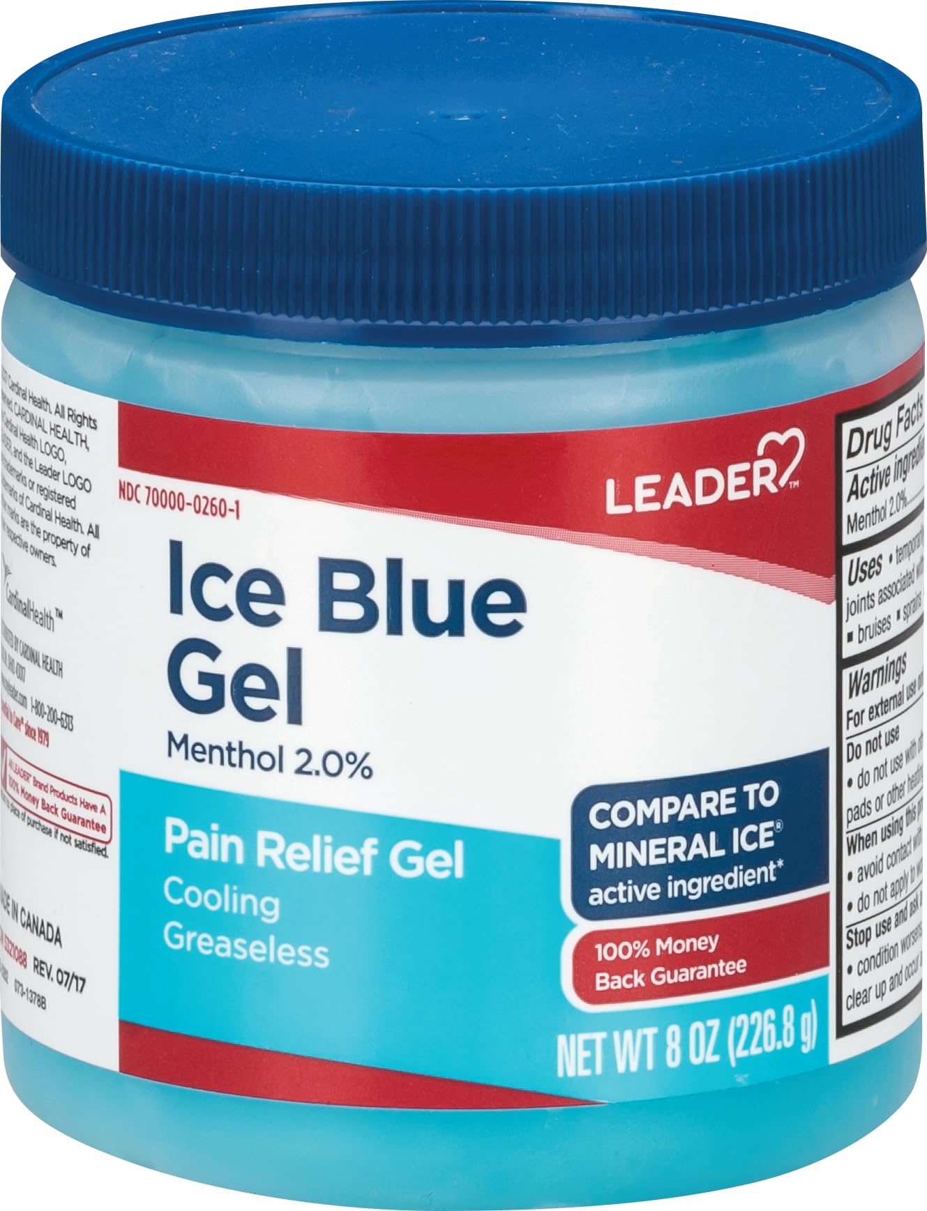 Leader Mineral Ice Blue Gel, Menthol 2%, Pain Relief Gel, Topical Analgesic, for Muscle Pain, Backache, Arthritis & Sport Injuries, for Adults and Kids 2+, Compare to Mineral Ice, 8 oz LeaderAu supplements