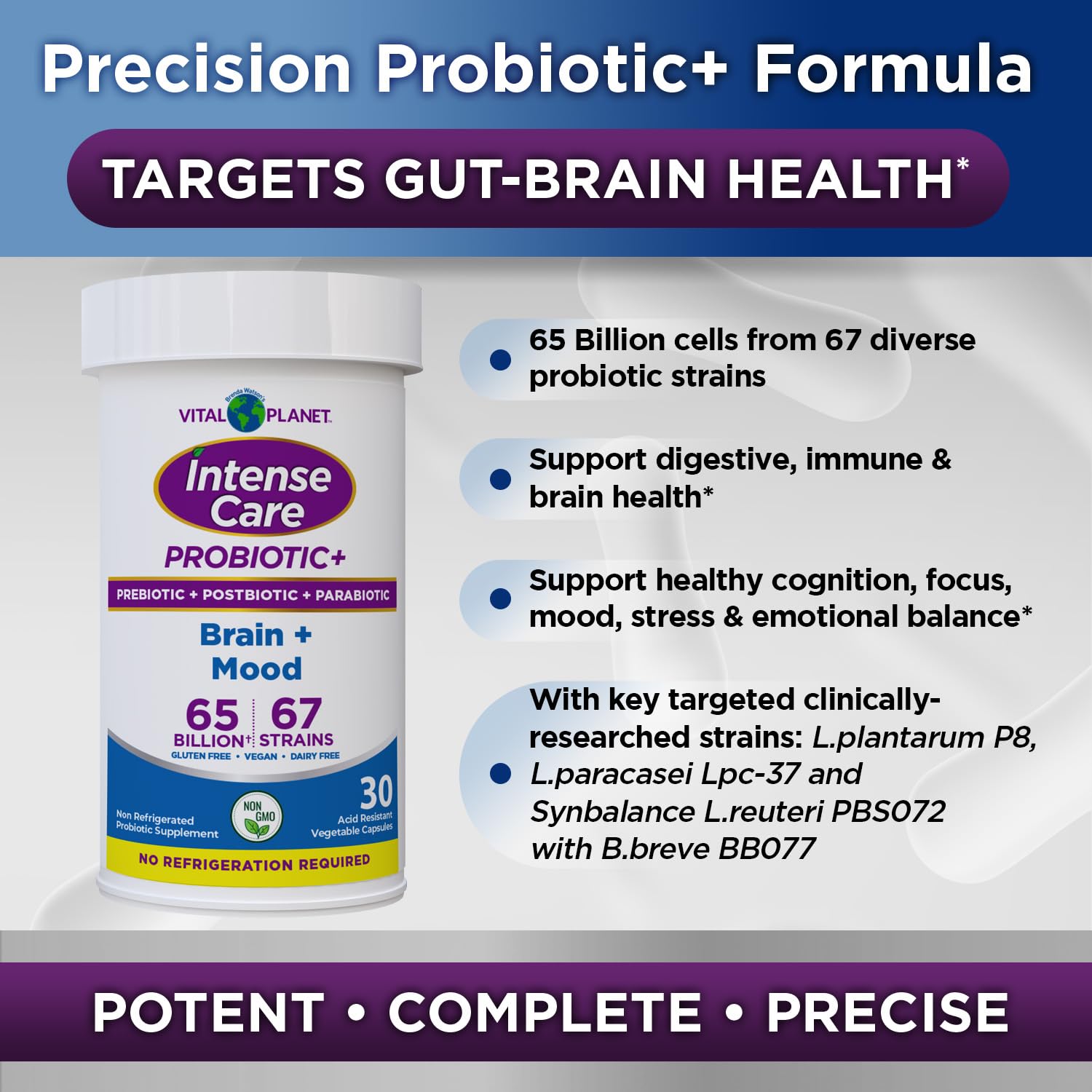 Vital Planet - Intense Care Brain & Mood Probiotics, Organic Prebiotics, Postbiotics, Parabiotics, Complete 4-in-1 Health Supplement for Adults, 65 Billion CFU, 67 Strains, Digestive and Immune 30 ct Vital PlanetAu supplements