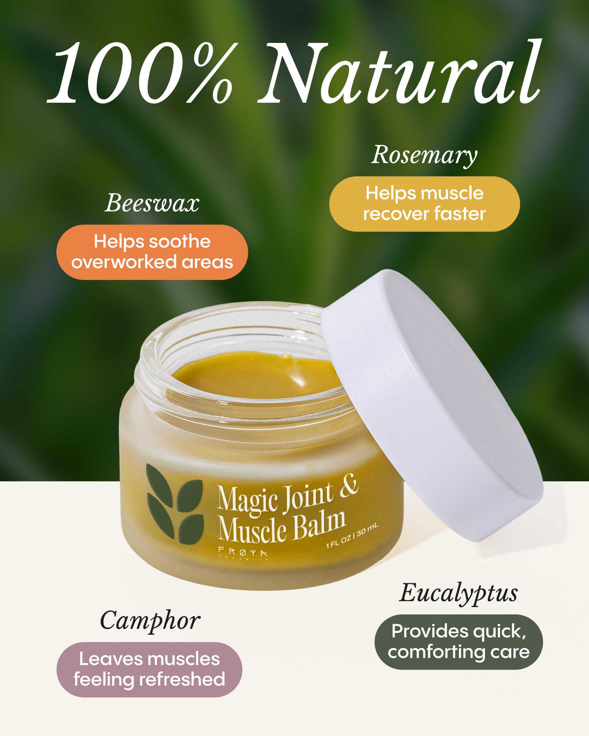 Frøya Organics Relaxing Body Balm | Arnica & Eucalyptus with Beeswax | Gentle Massage Balm for Shoulders, Knees & Back | Infused with Rosemary, Camphor & Marigold Extract | 30ml FRØYAAu supplements