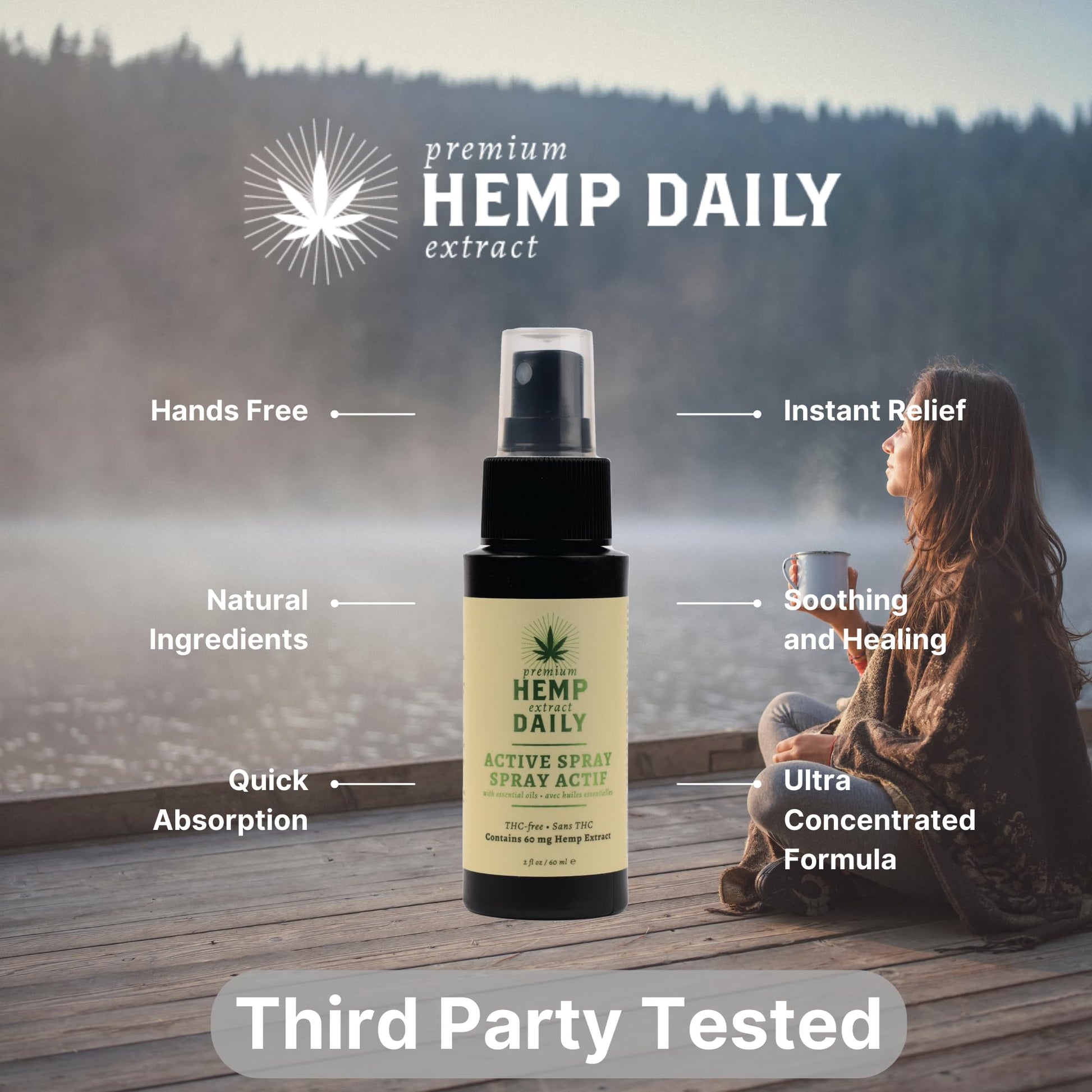 Hemp Daily Active Spray | Hemp Spray with Essential Oils | Vegan, Organic Ingredients | 2 Fluid Ounces (Original Spray, Single) Premium Hemp Extract DailyAu supplements