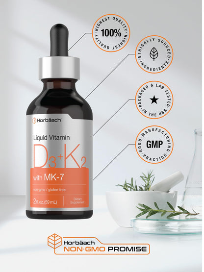 Horbäach Vitamin D3 + K2 Liquid Drops | with MK7 | 2 Fl Oz | Vegetarian | Non-GMO HorbäachUS supplements