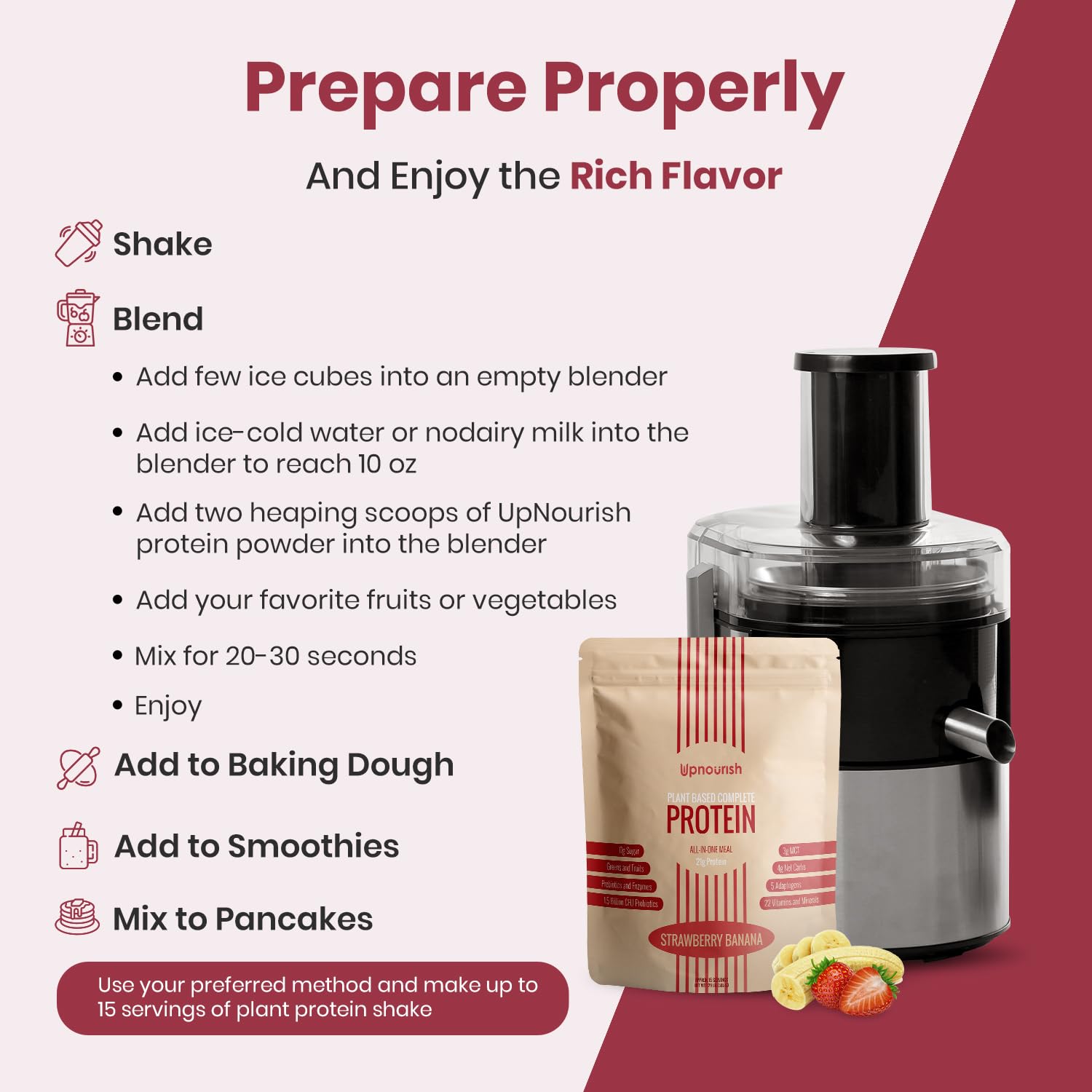 UpNourish Strawberry Banana Vegan Protein Powder 54 Superfoods Powder,1.5 Billion CFU Probiotics 21g Plant Based Protein,No Sugar No Dairy No GMO Dairy Free,Meal Replacement Shake Keto-Friendly Low-Carb Diet,15 Servings UpNourishAu supplements