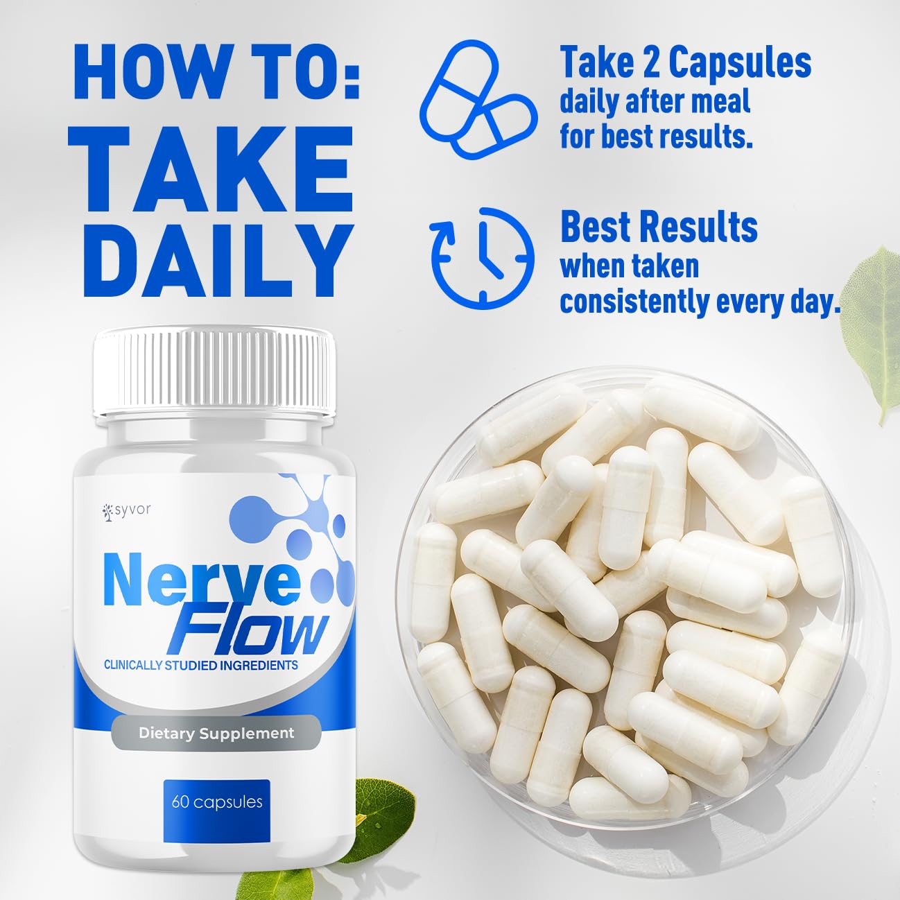 (3 Pack) Nerve Flow Capsules, Official Nerve Flow Pills Made with All Natural Ingredients, Maximum Strength NerveFlow Sciatic Support Supplement with Advanced Vitamins for Women & Men (180 Capsules) SyvorAu supplements