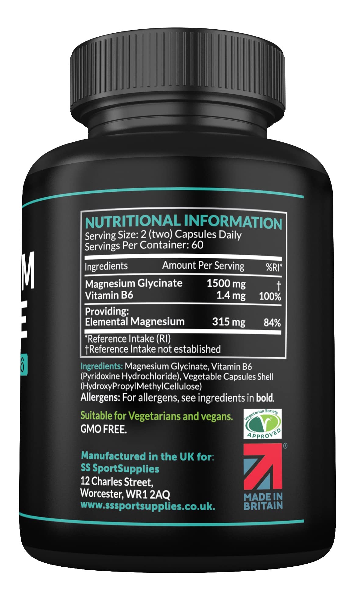 Magnesium Glycinate Supplements & Vitamin B6 - 120 High Strength Capsules SS Sport SuppliesUS supplements